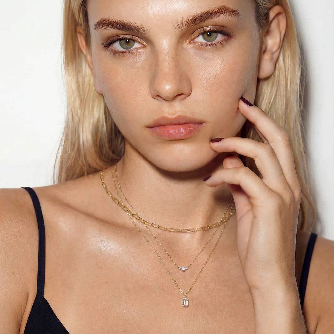 Solid Gold Diamond Emerald Cut Solitaire Necklace - Image 3