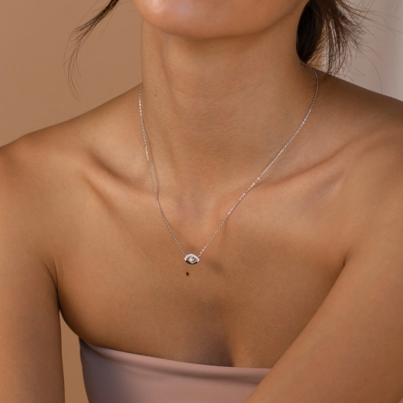 Amaryllis Pave Evil Eye Necklace in Silver