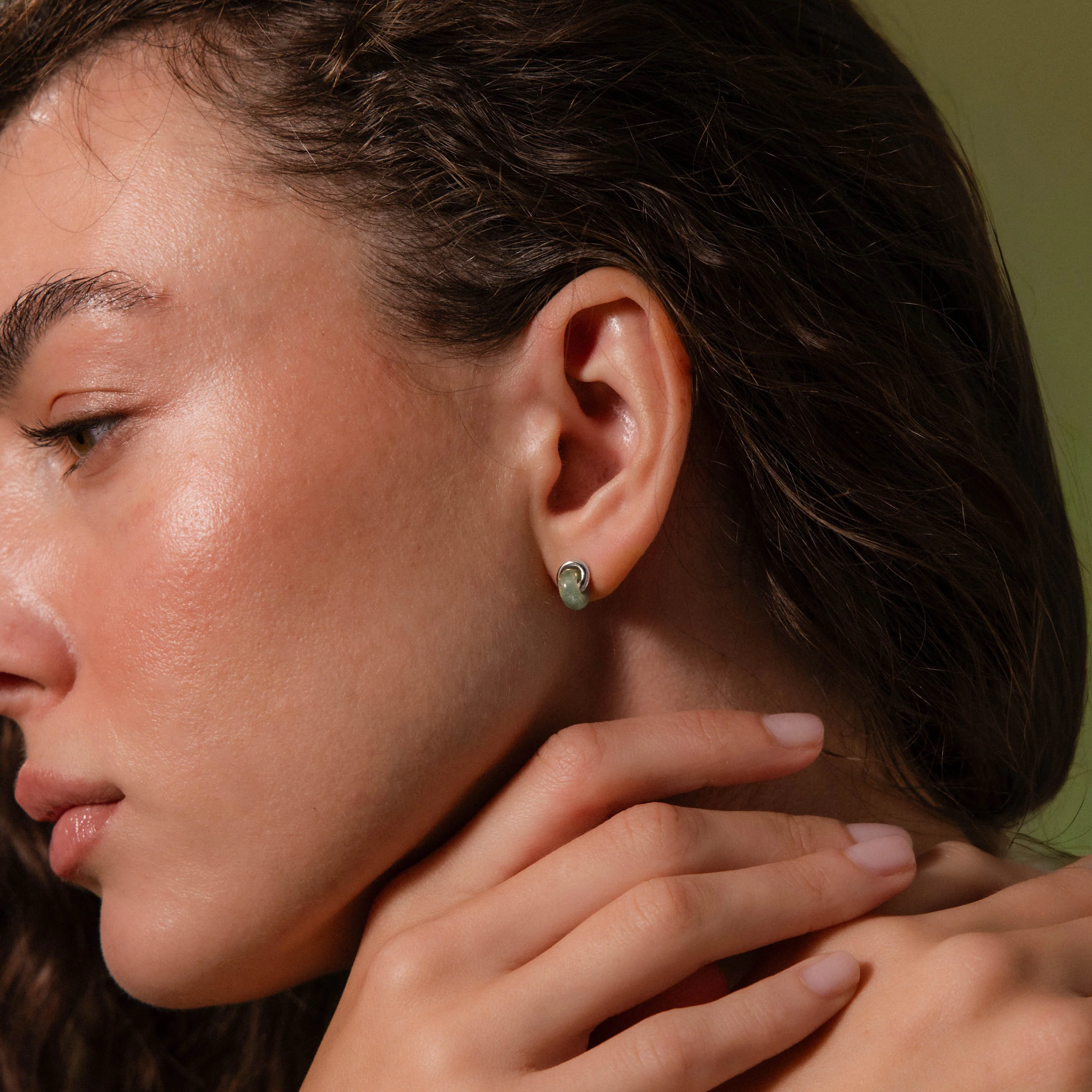 Aventurine Halo Drop Studs in Silver - Image 4