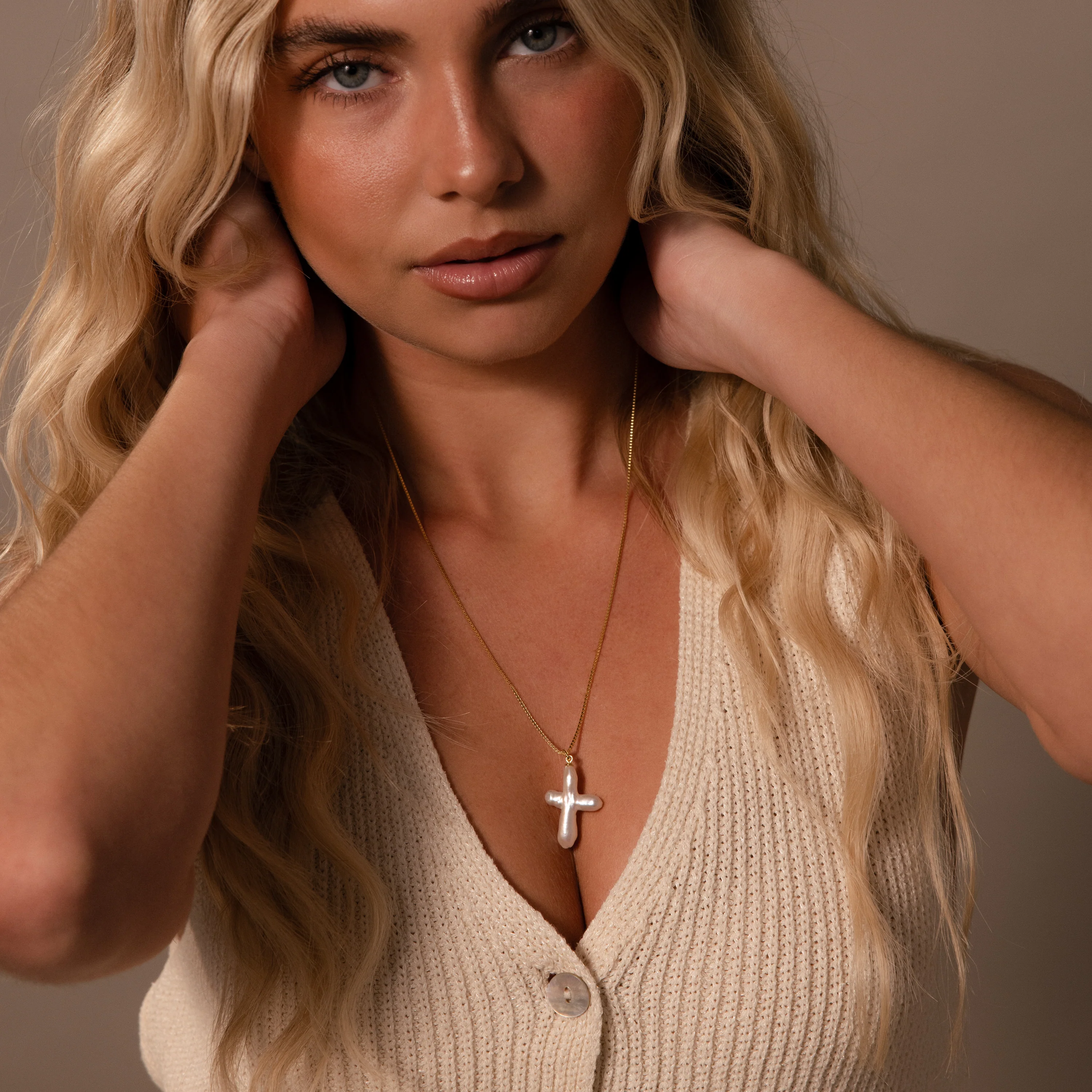 Baroque Pearl Cross Necklace - Image 8