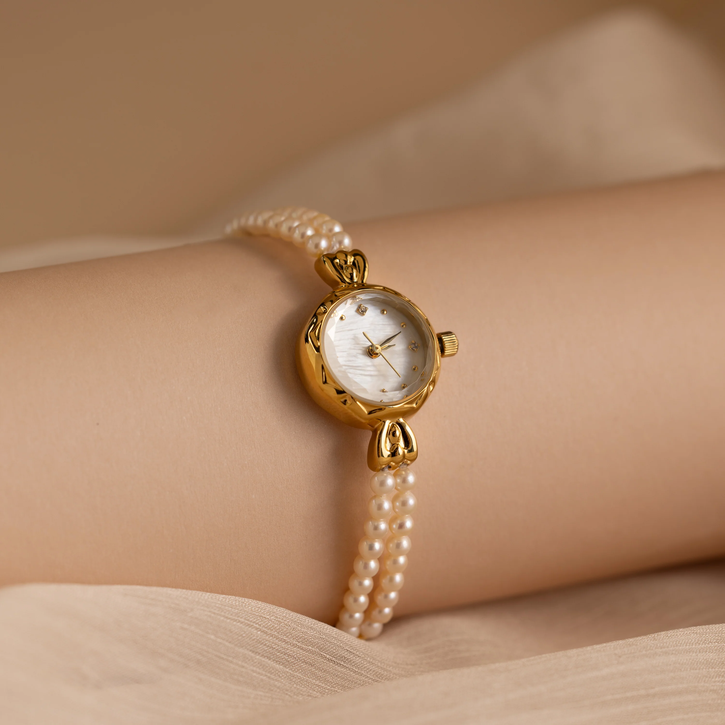 Beaded Pearl Timepiece in 18K Gold