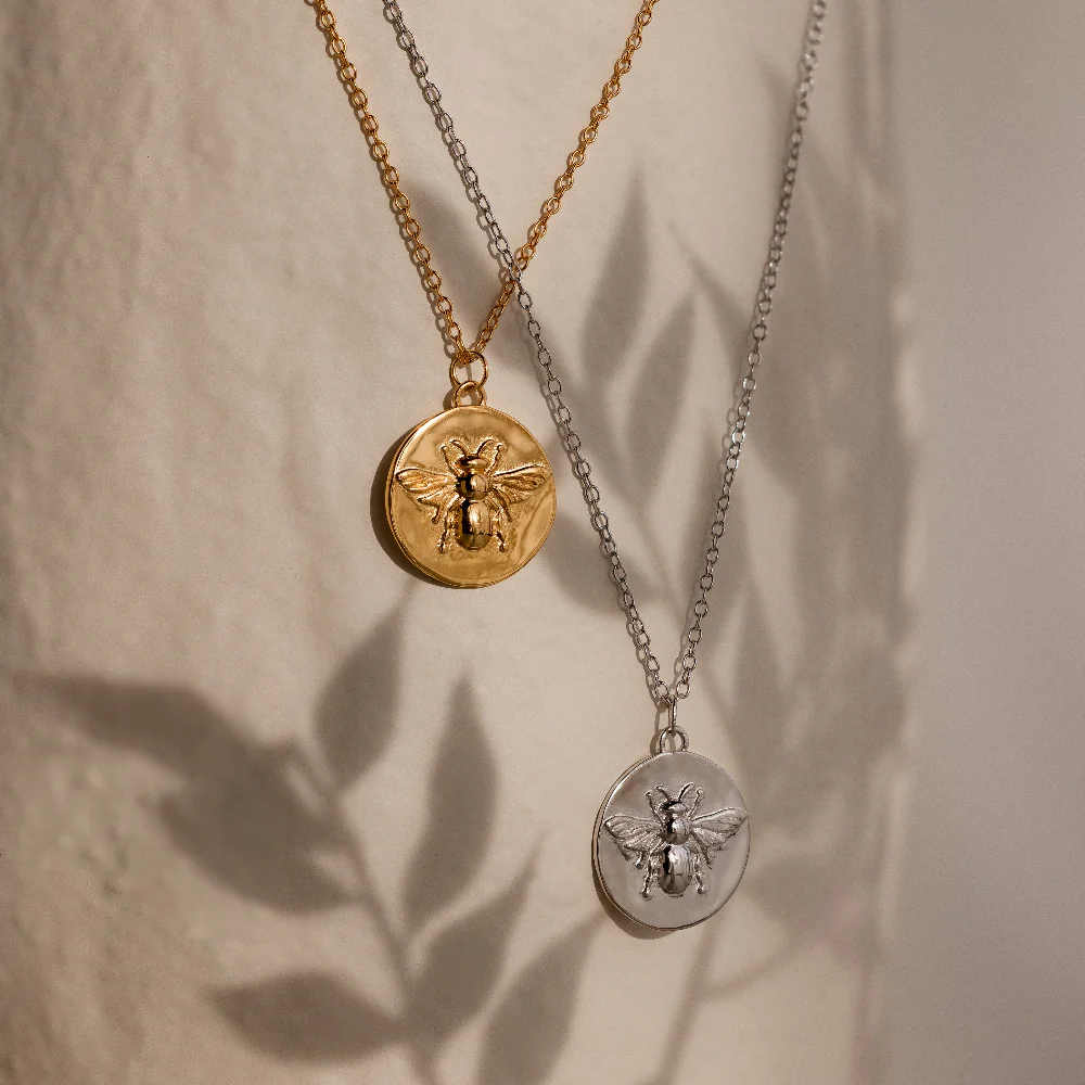 Bee Coin Necklace in Silver - Image 6