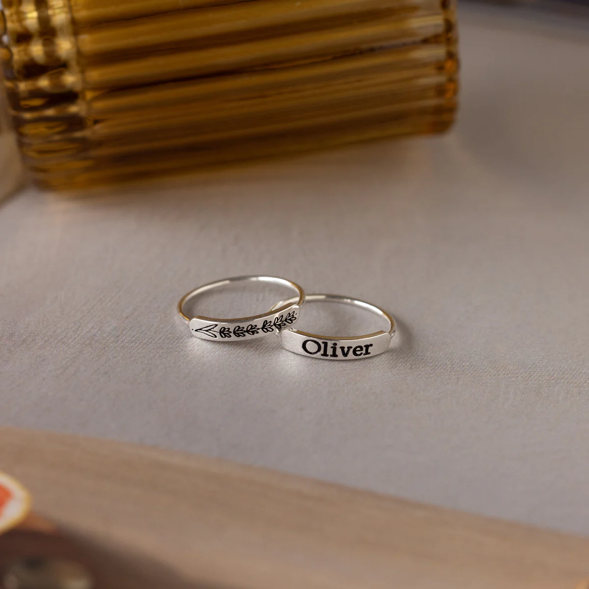 Birth Flower Bar Ring in Silver