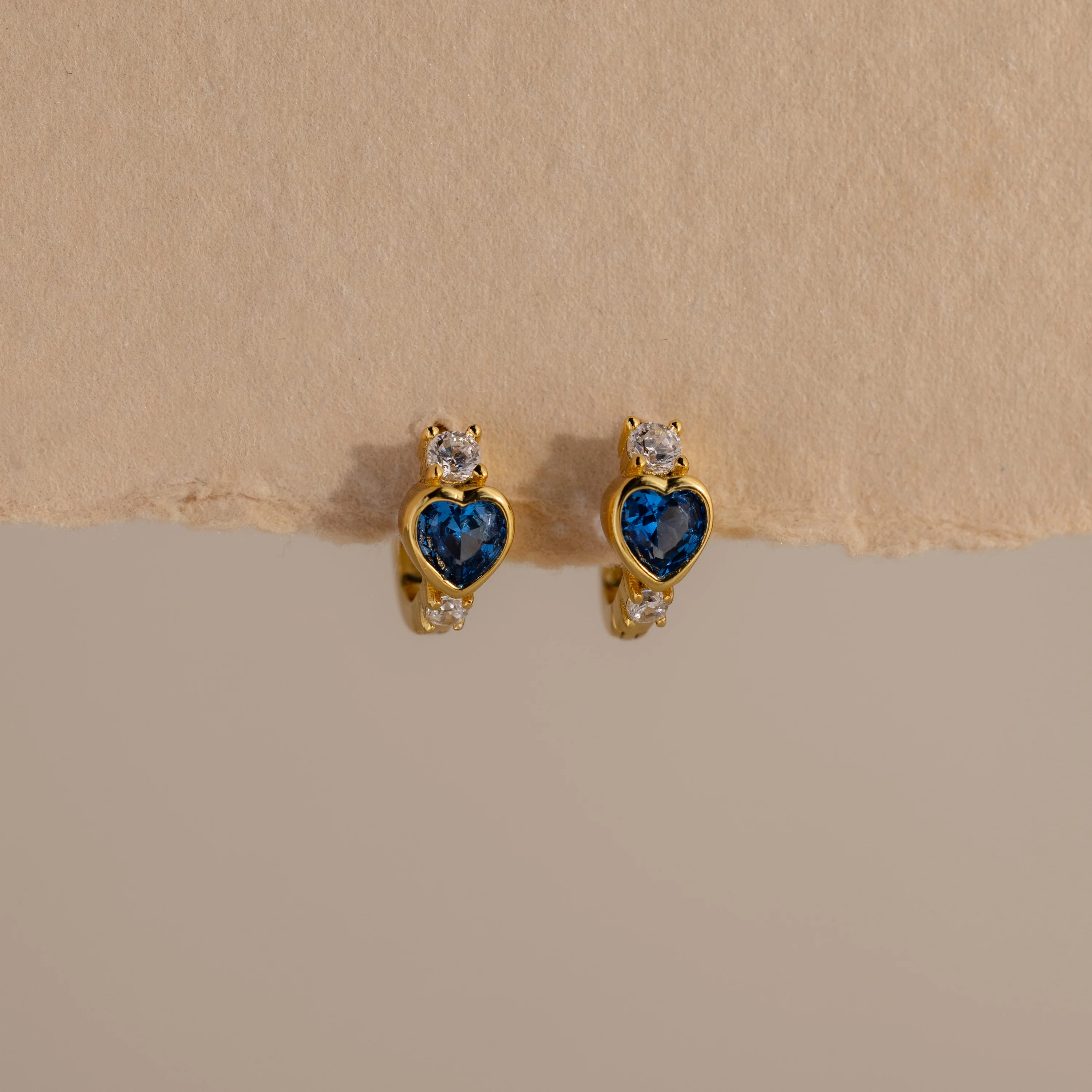 Blue Zircon Heart Hoops