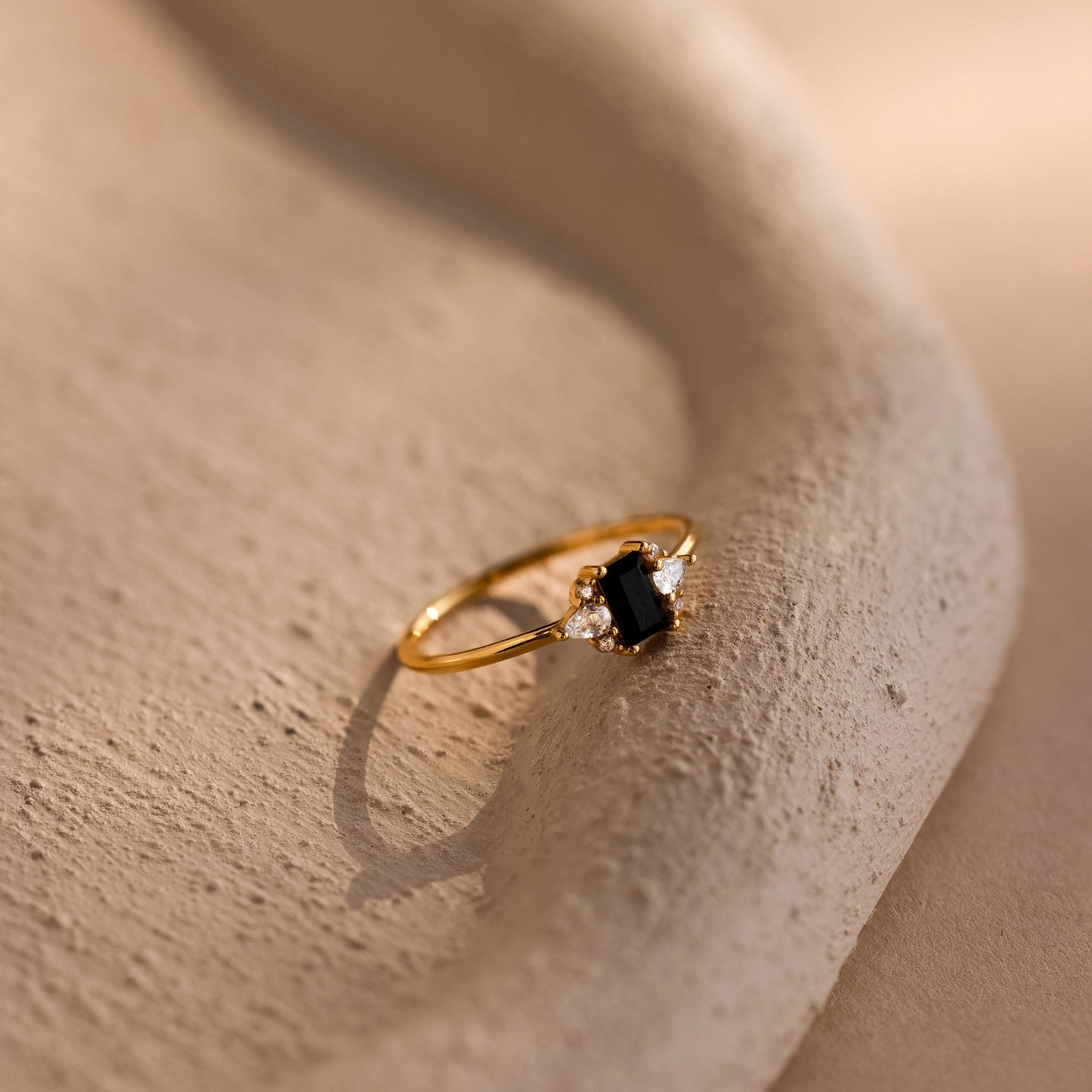 Black Baguette Diamond Ring in 18K Gold