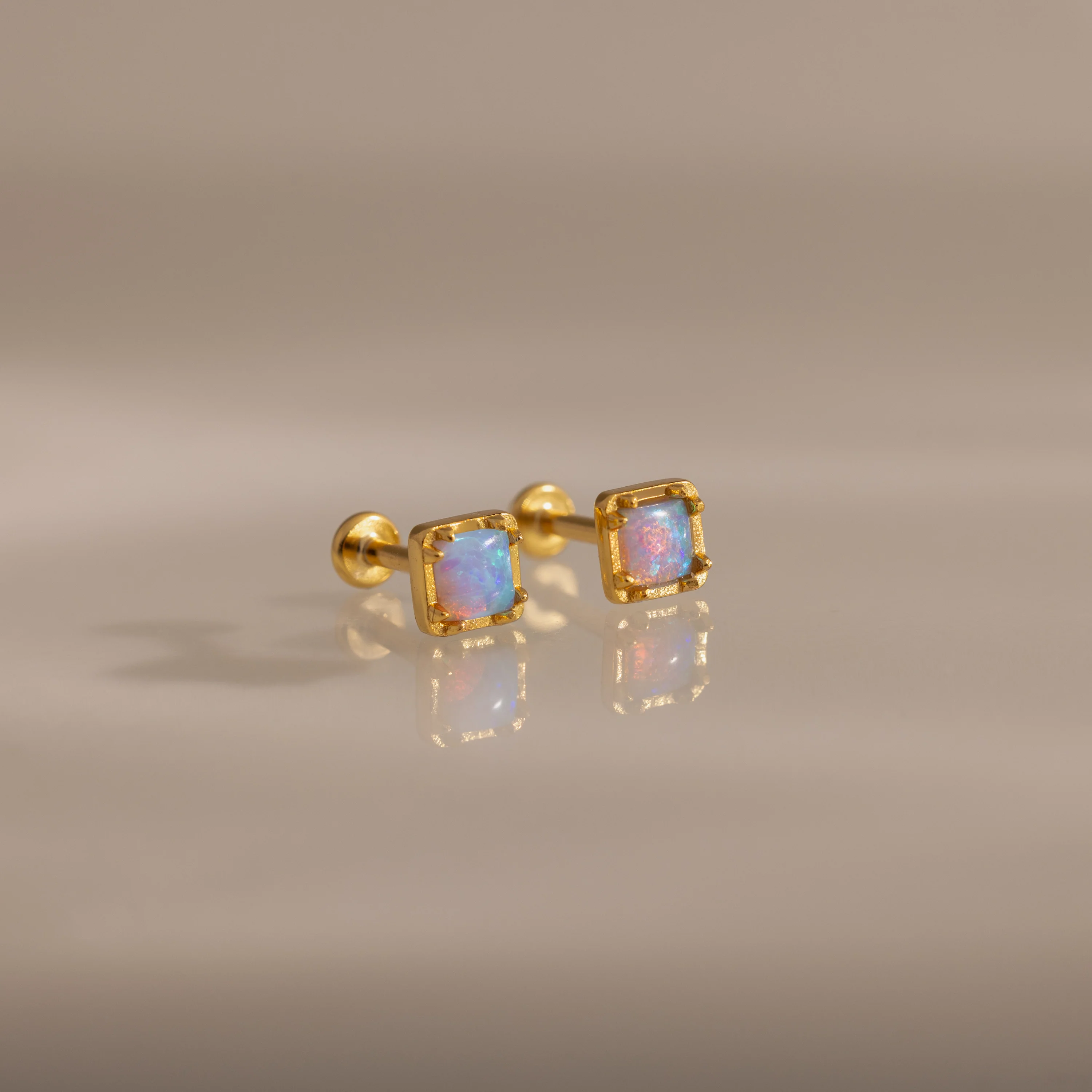 Blue Opal Prism Flatback Studs in 18K Gold