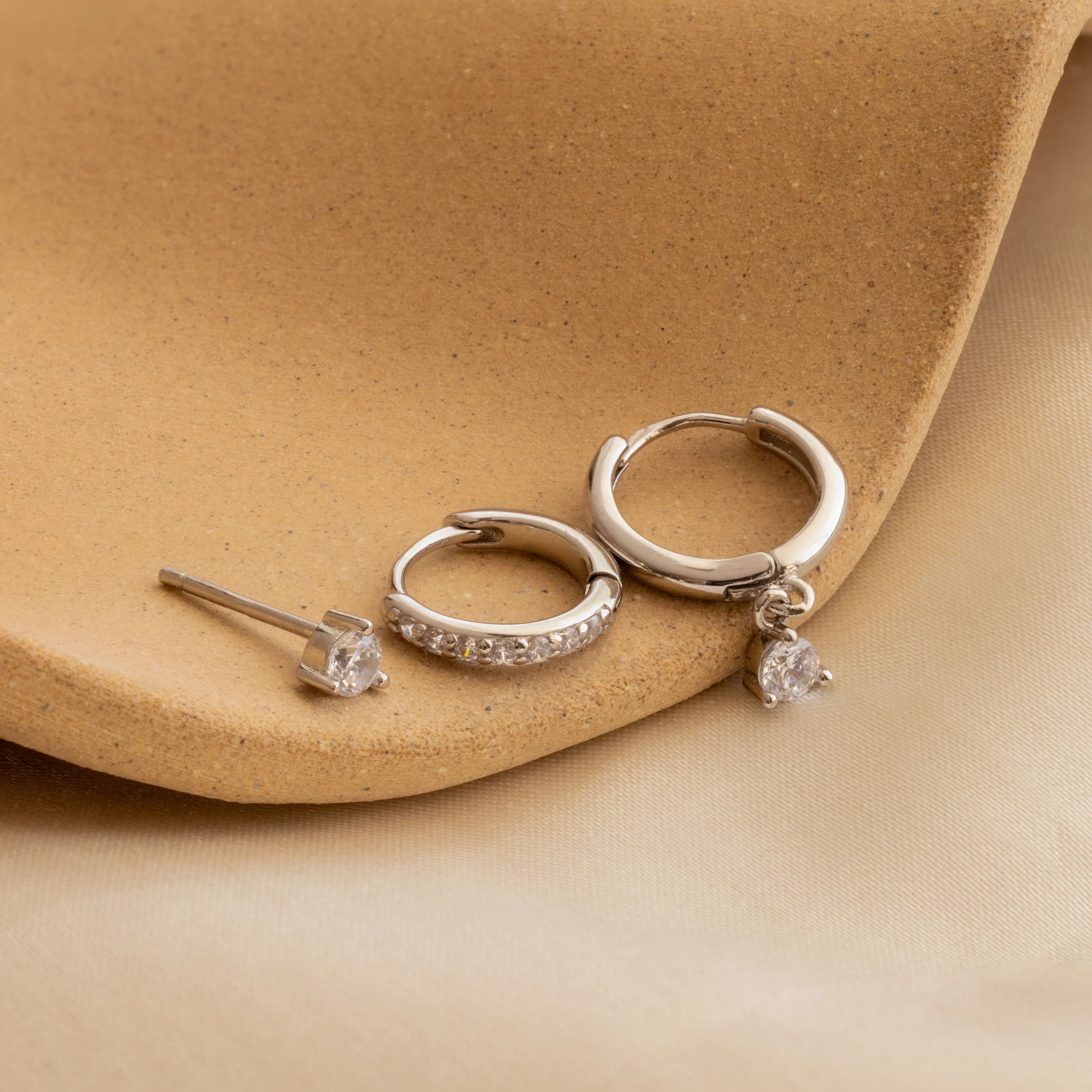 Classic Diamond Earrings Set in Silver