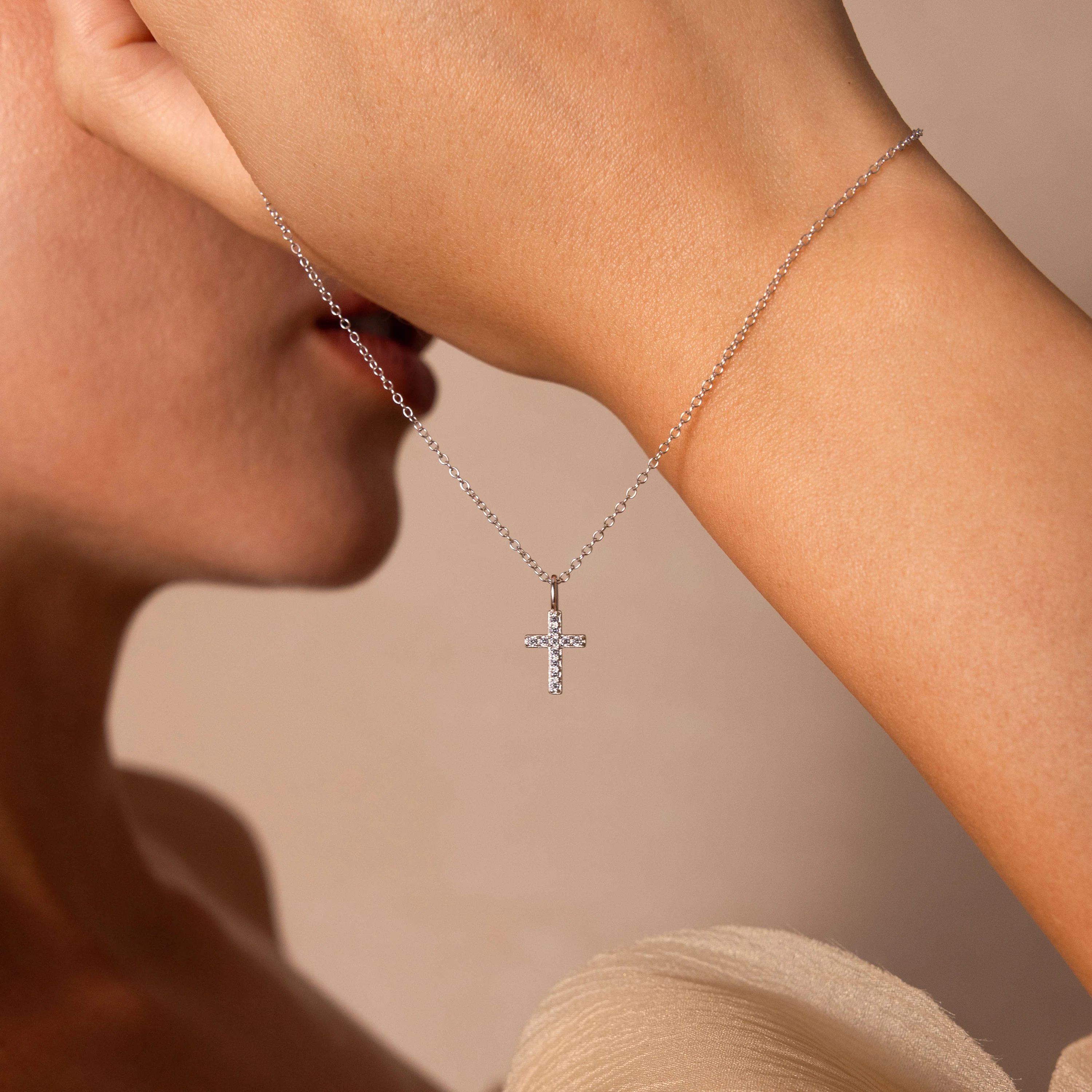 Dainty Diamond Cross Necklace - Image 6
