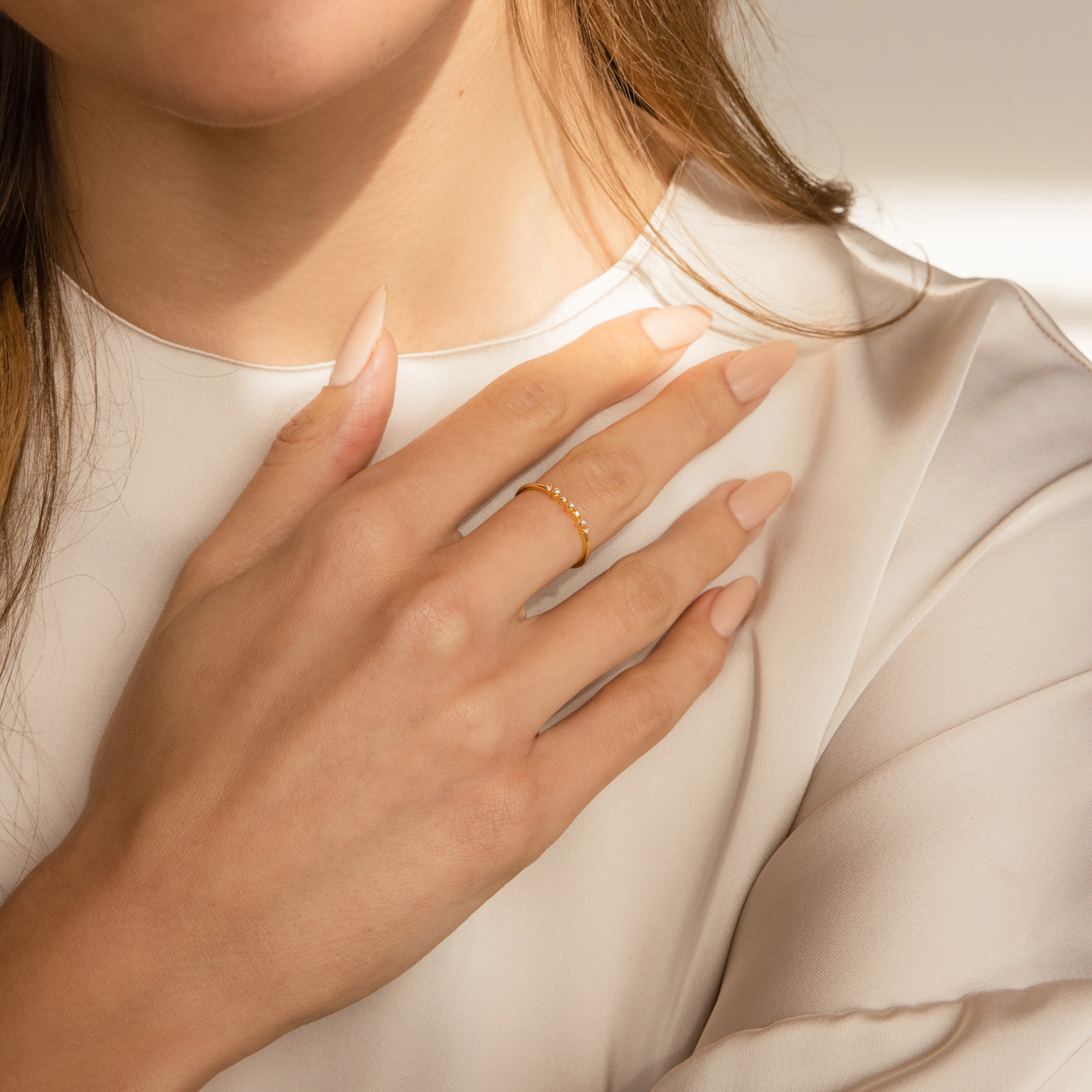 Delicate Pearl Diamond Ring in 18K Gold - Image 3