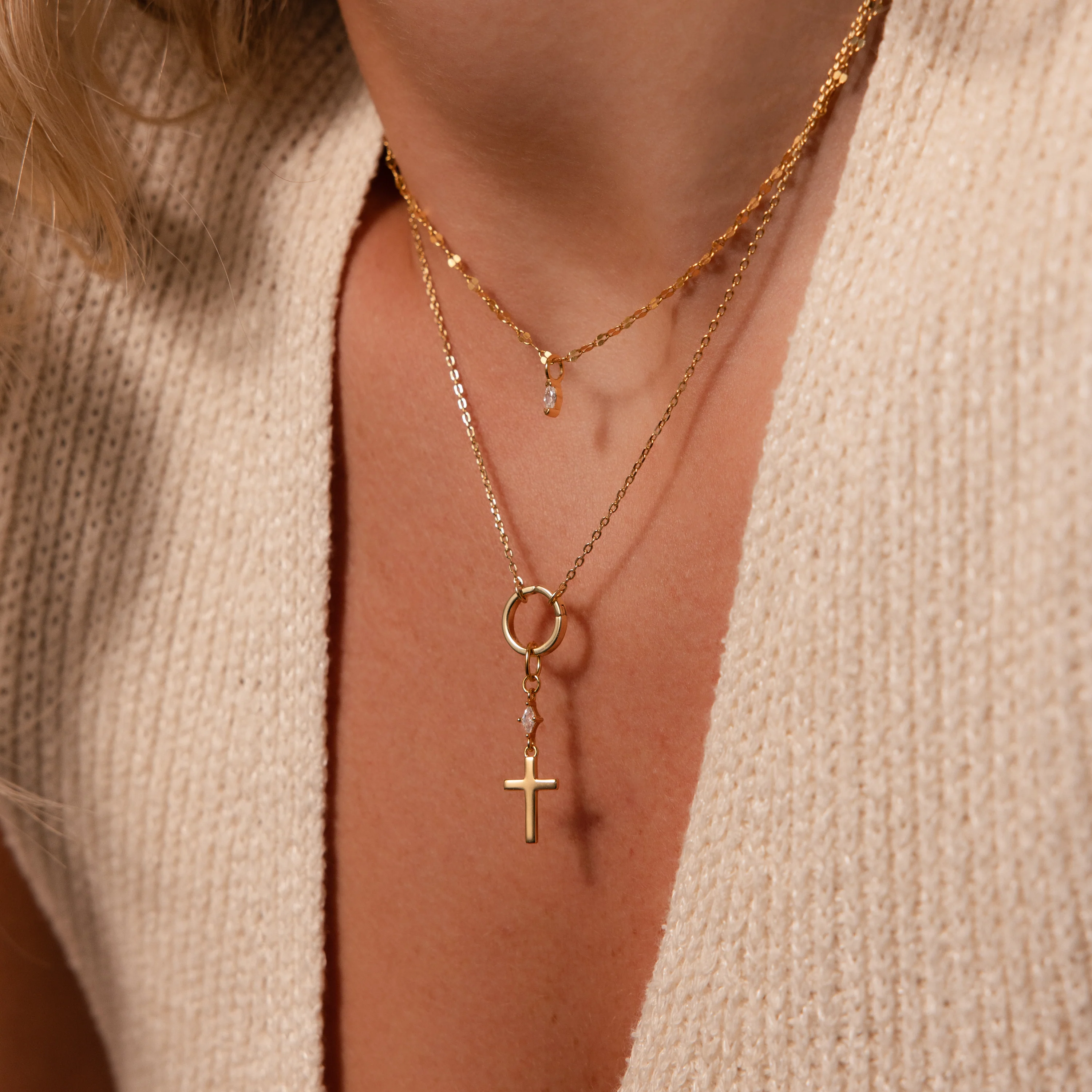 Diamond Drop Cross Charm in Silver