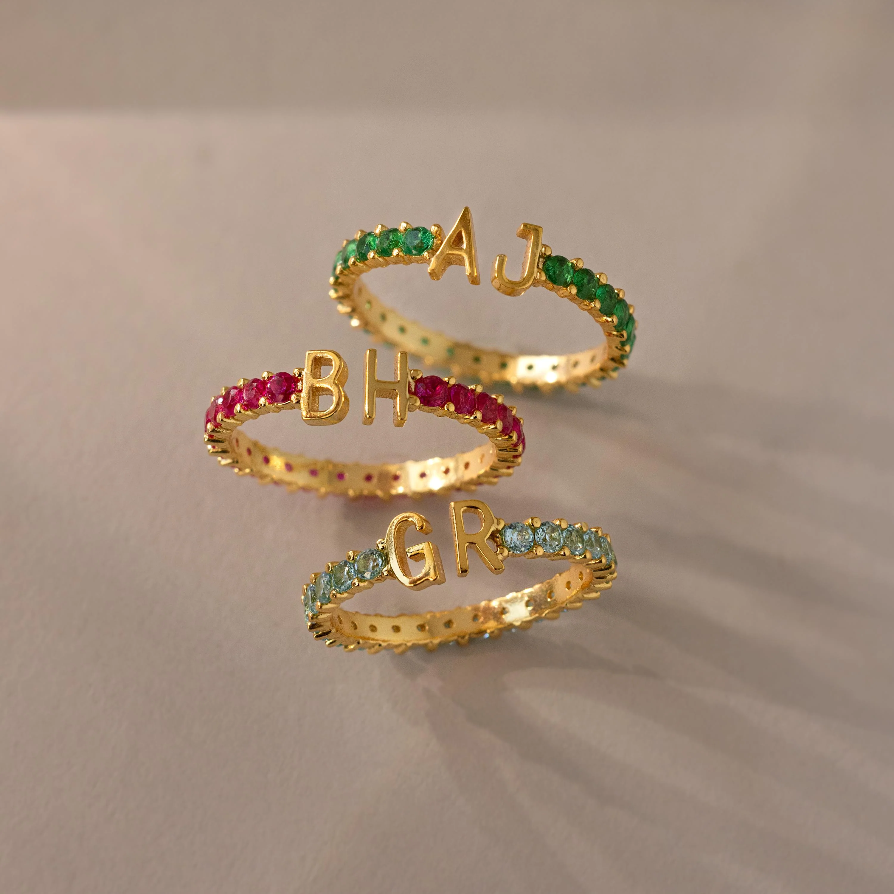 Duo Initial Emerald Tennis Ring