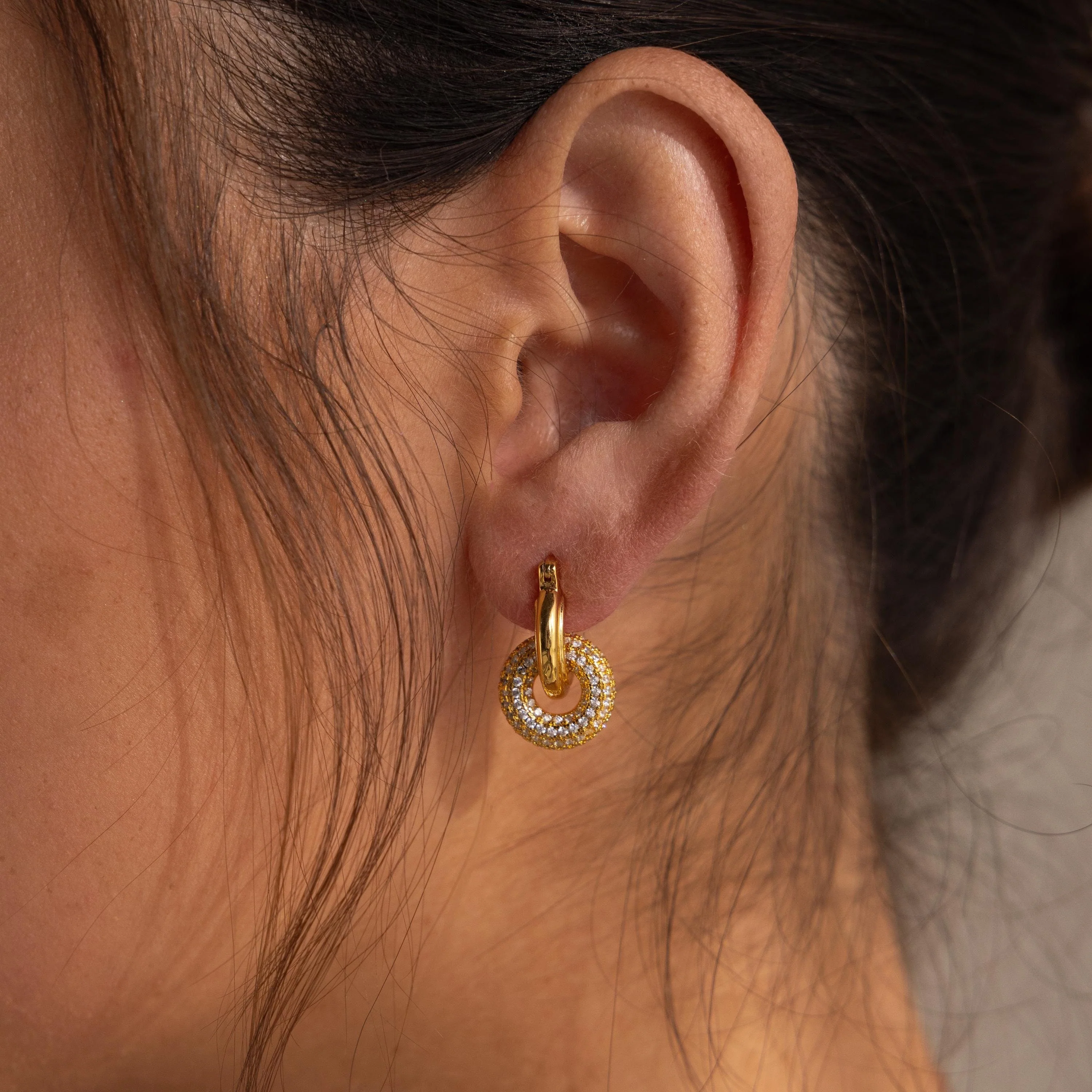Duo Pave Link Hoops in 18K Gold - Image 2