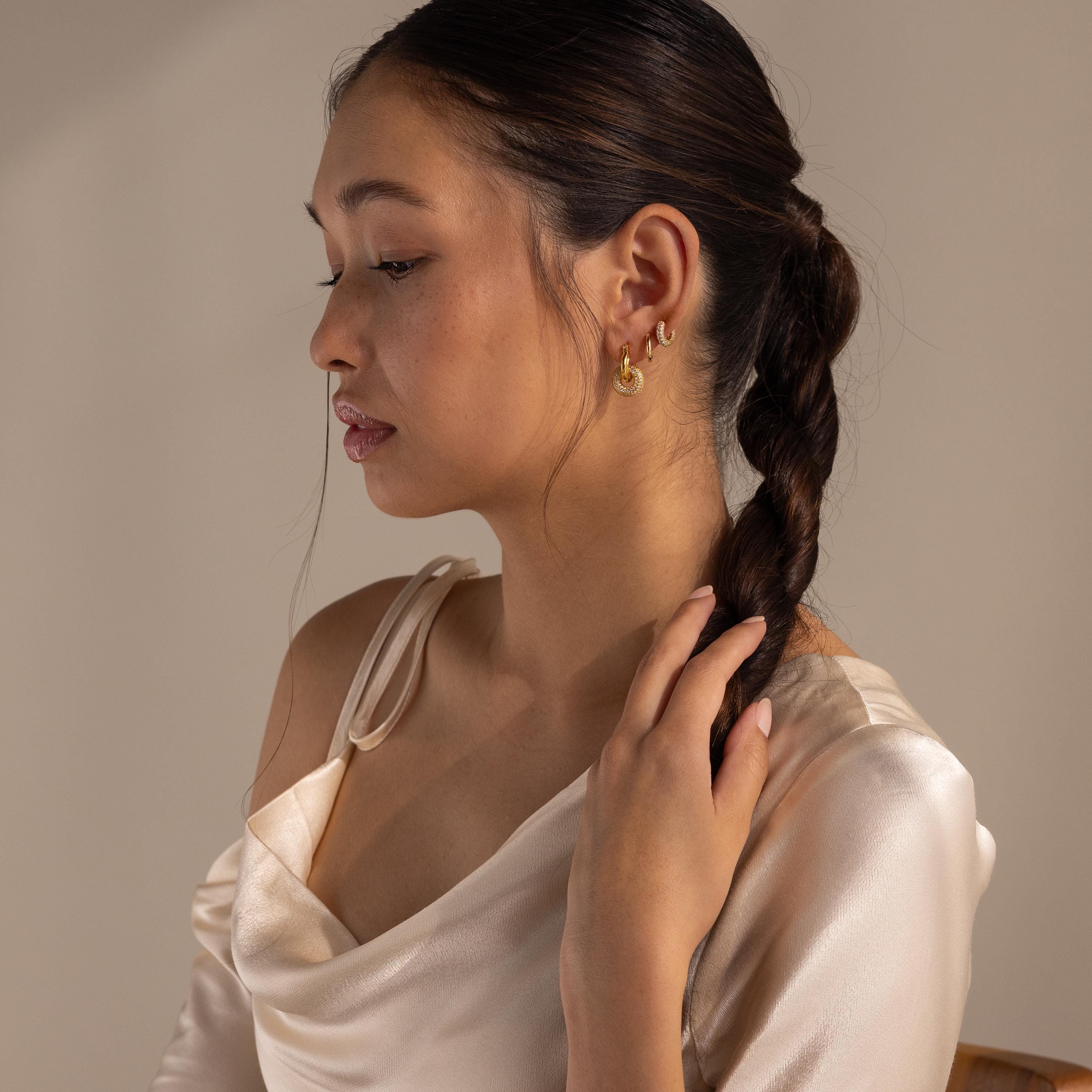 Duo Pave Link Hoops in 18K Gold - Image 5