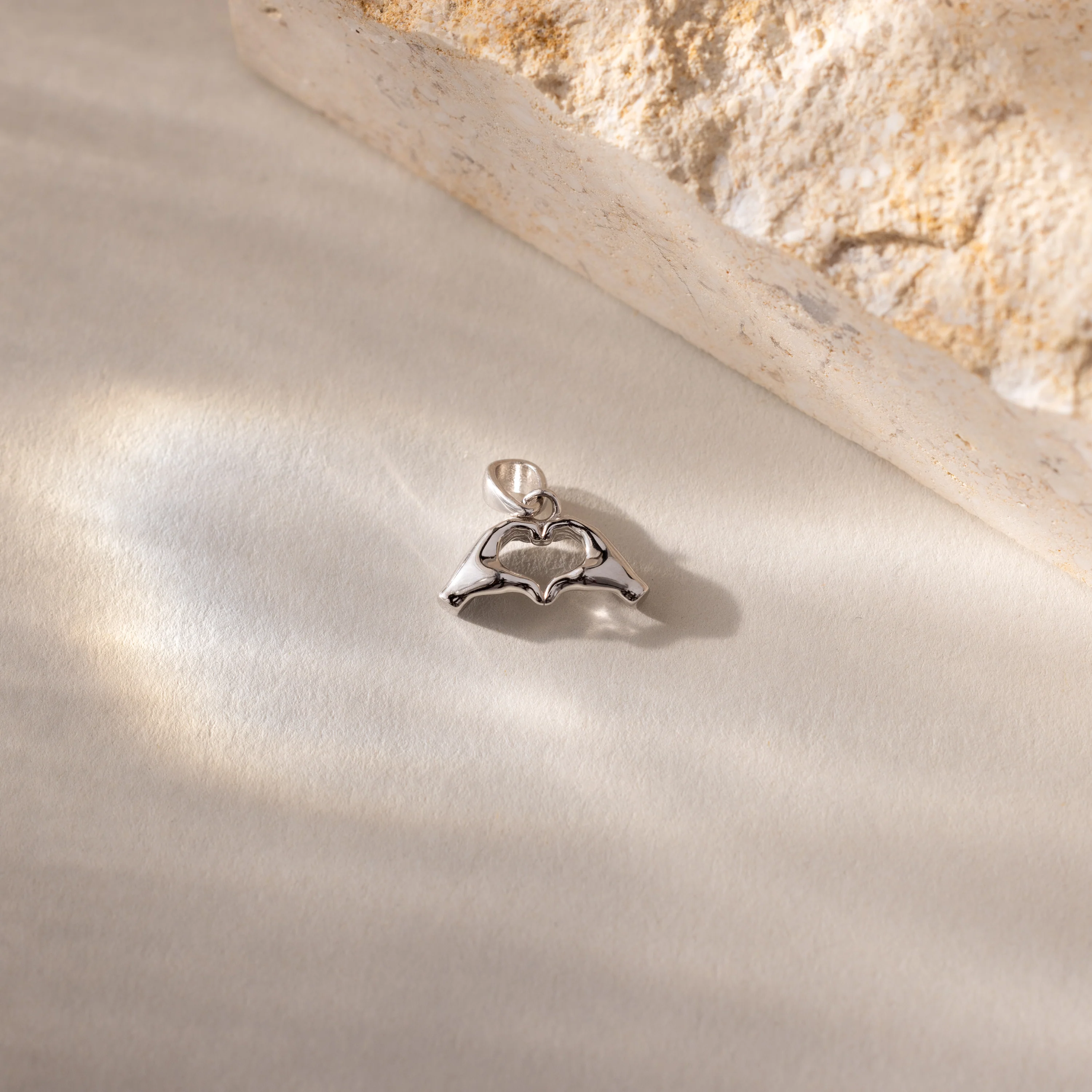 Heart Hand Charm in Silver
