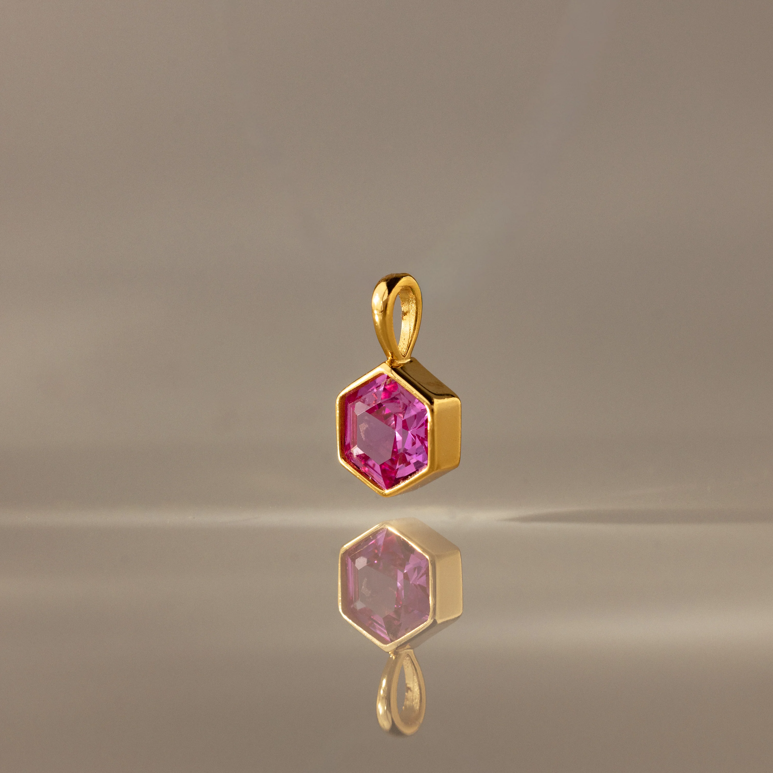 Hexagon Pink Tourmaline Charm