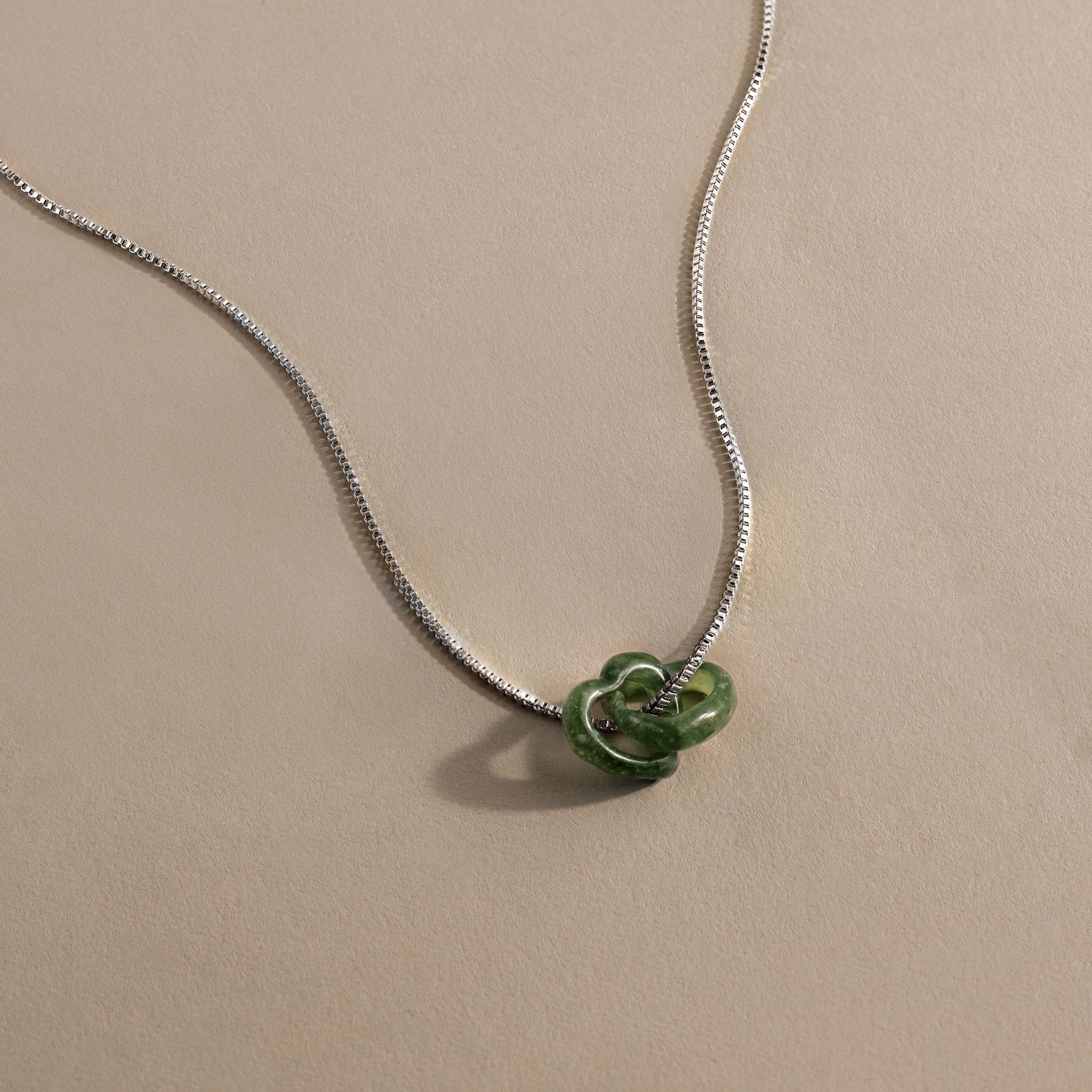 Interlocking Jade Heart Necklace in Silver - Image 9