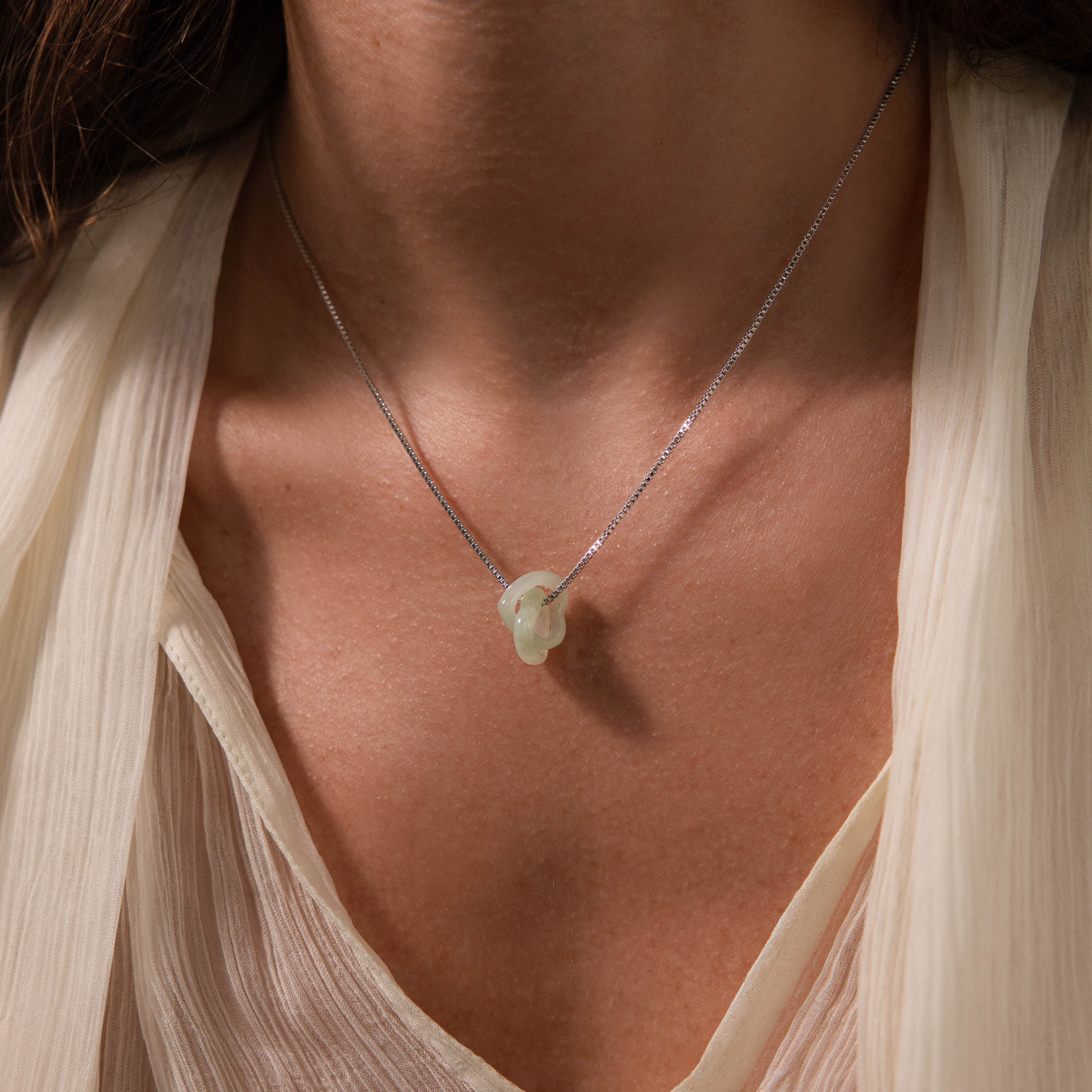 Interlocking Jade Heart Necklace in Silver - Image 4