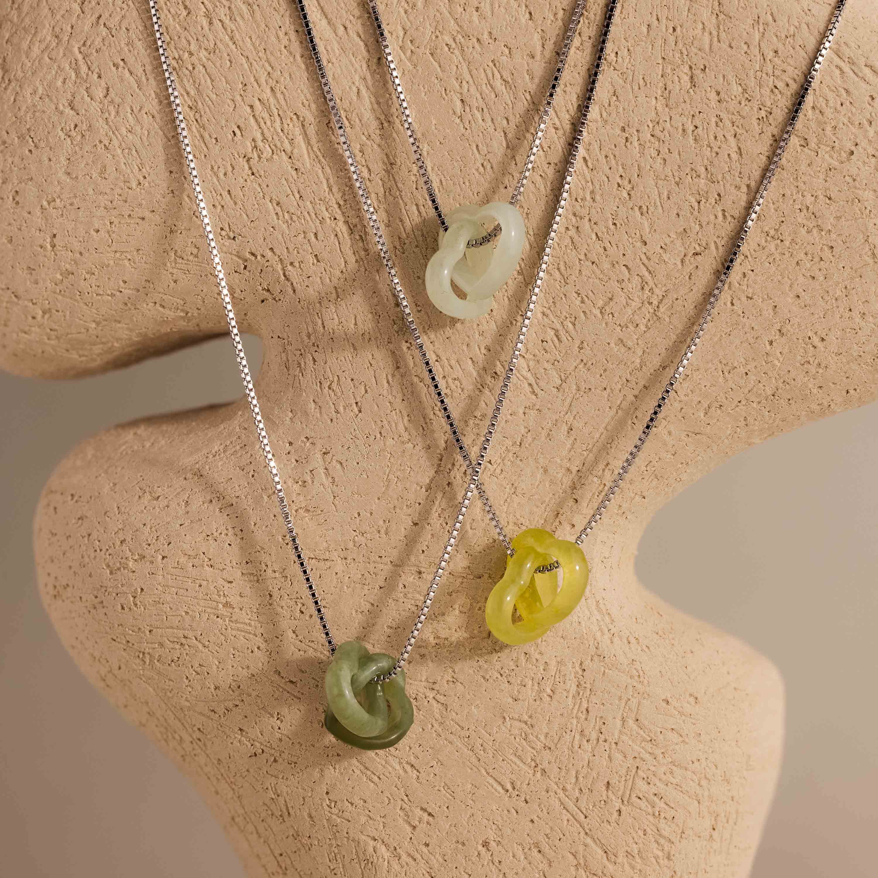 Interlocking Jade Heart Necklace in Silver - Image 5