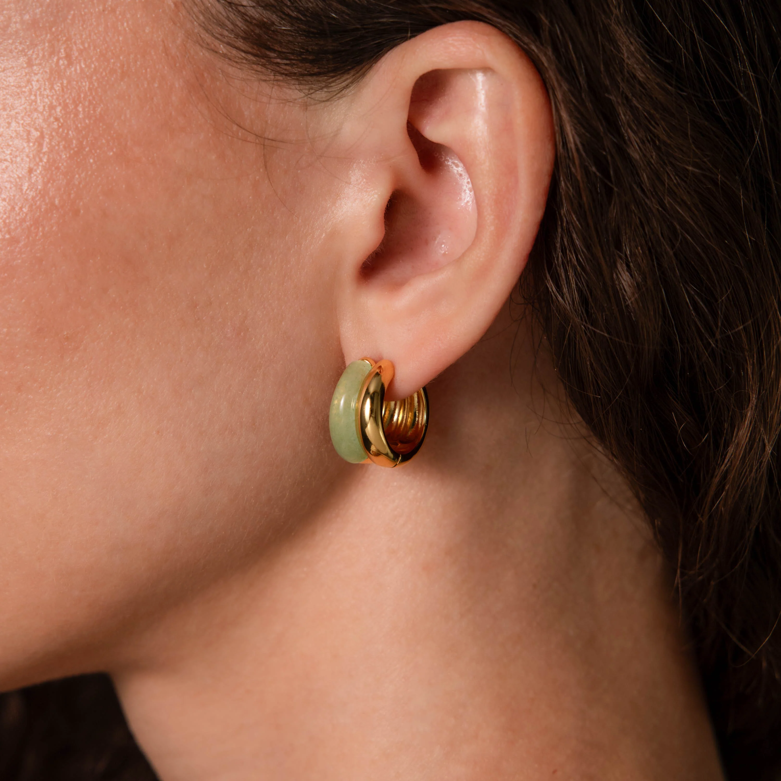 Jade Duo Hoops in 18K Gold - Image 2
