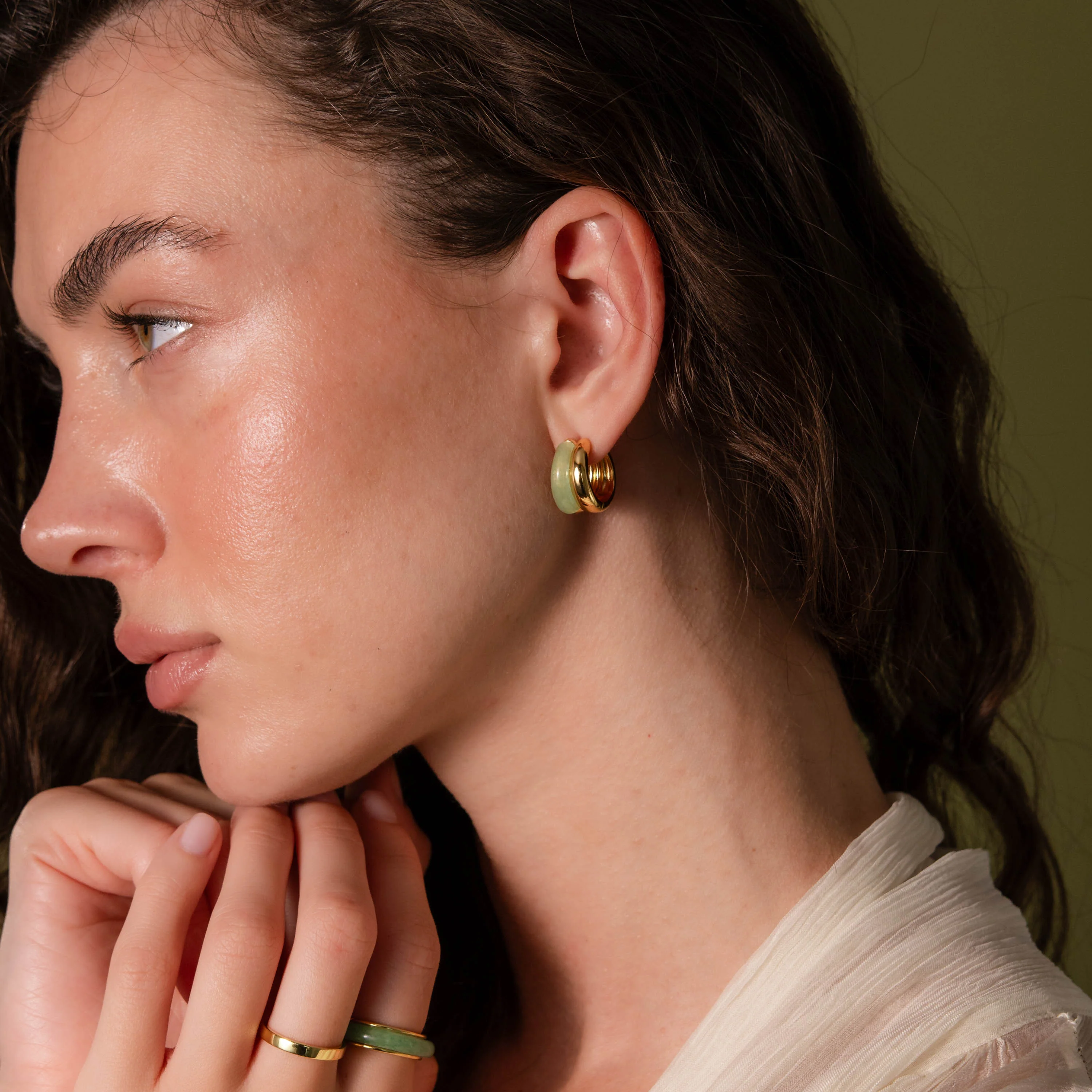 Jade Duo Hoops in 18K Gold - Image 4