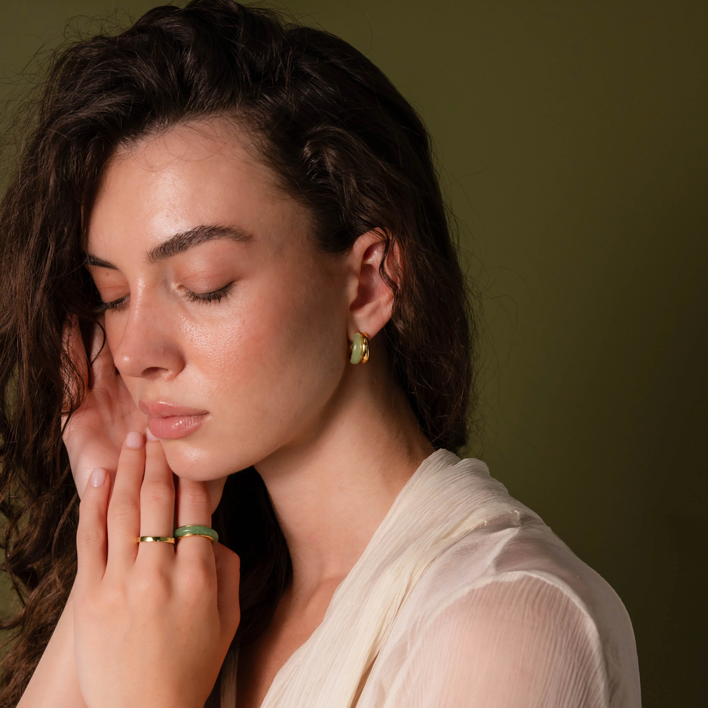 Jade Duo Hoops in 18K Gold - Image 6