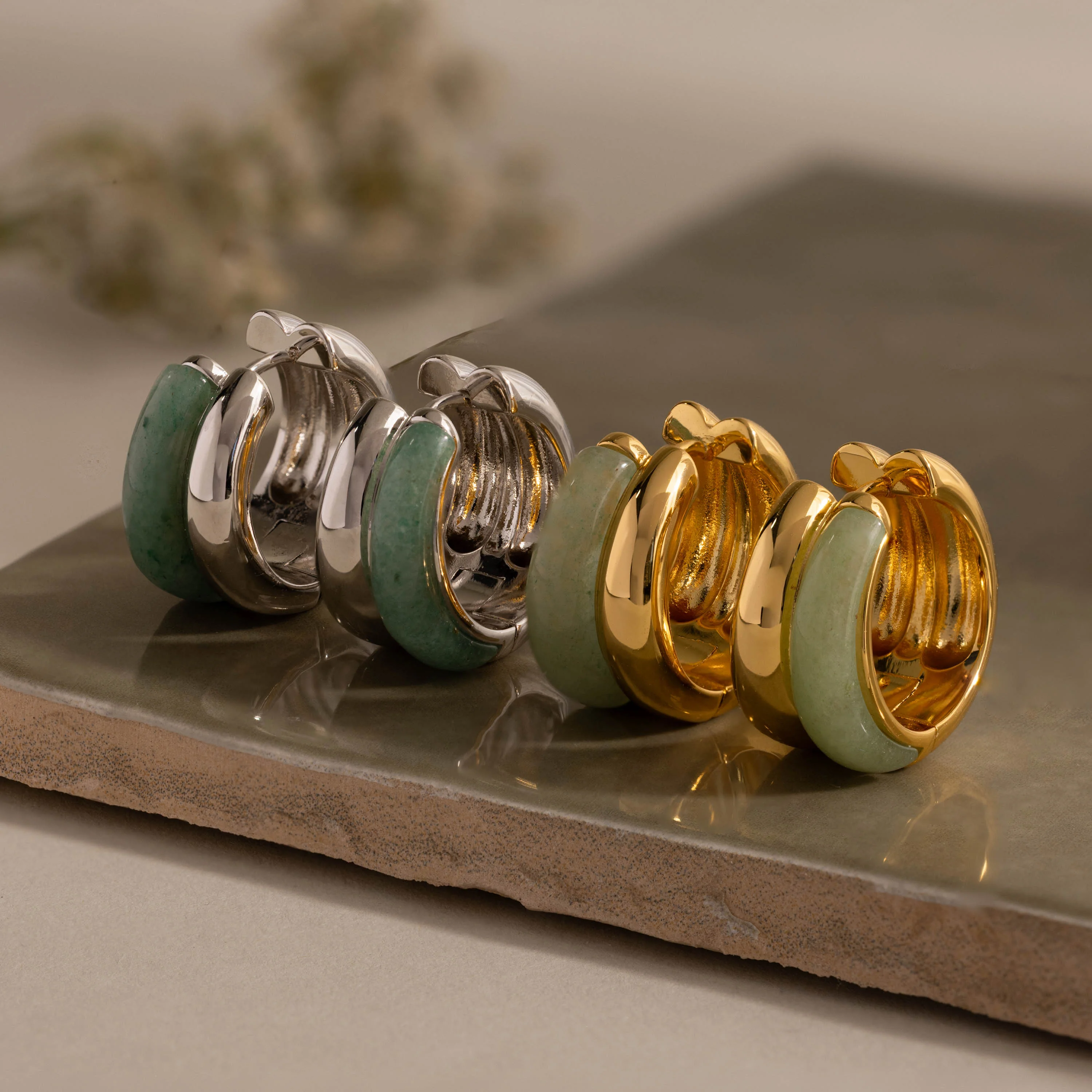 Jade Duo Hoops in 18K Gold - Image 7