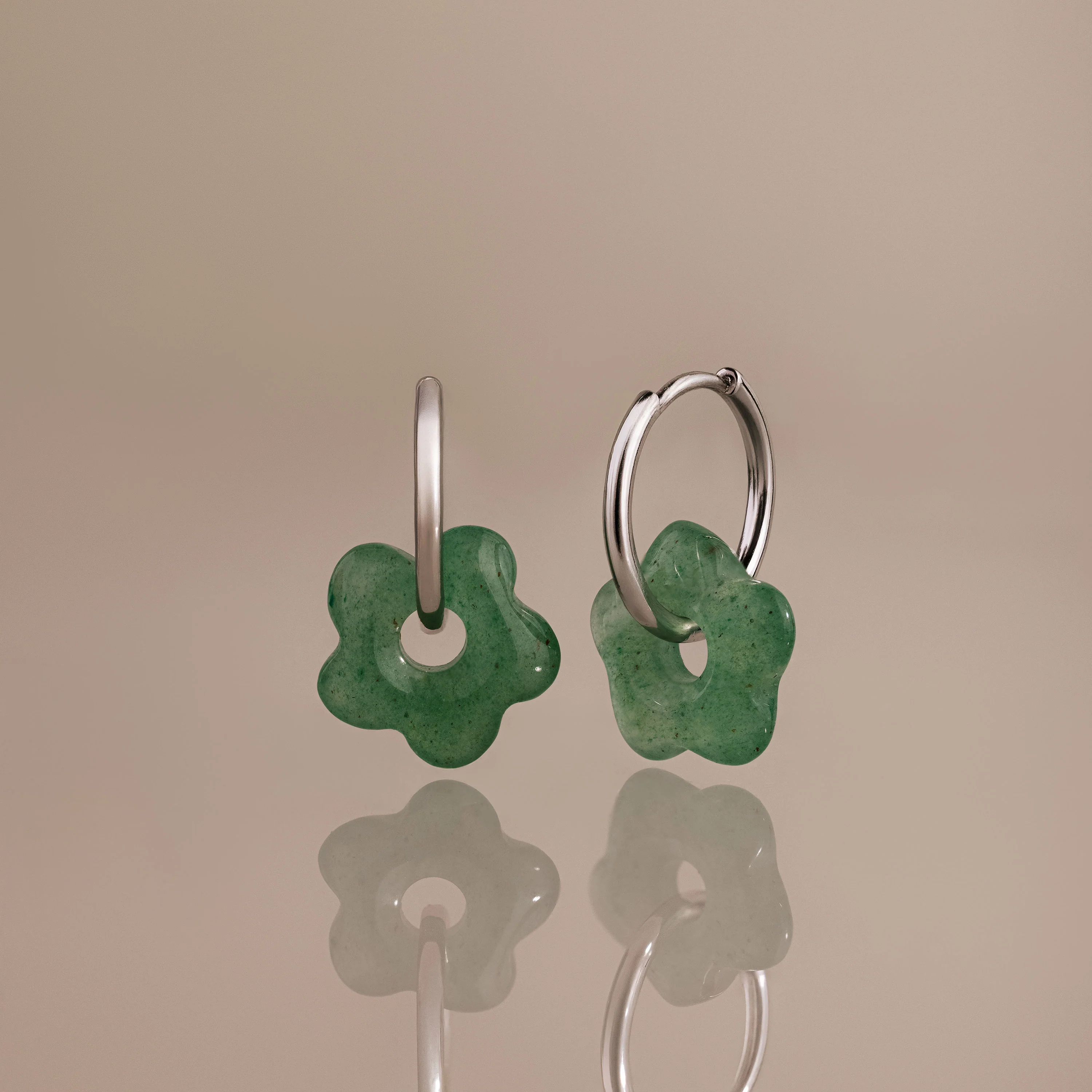 Jade Flower Hoops - Image 2
