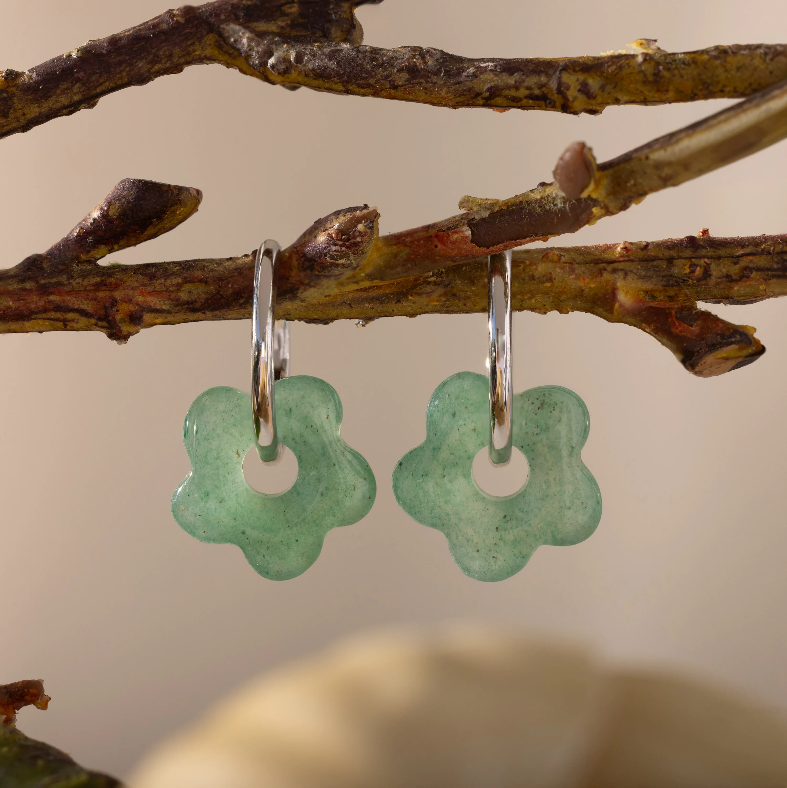 Jade Flower Hoops - Image 5