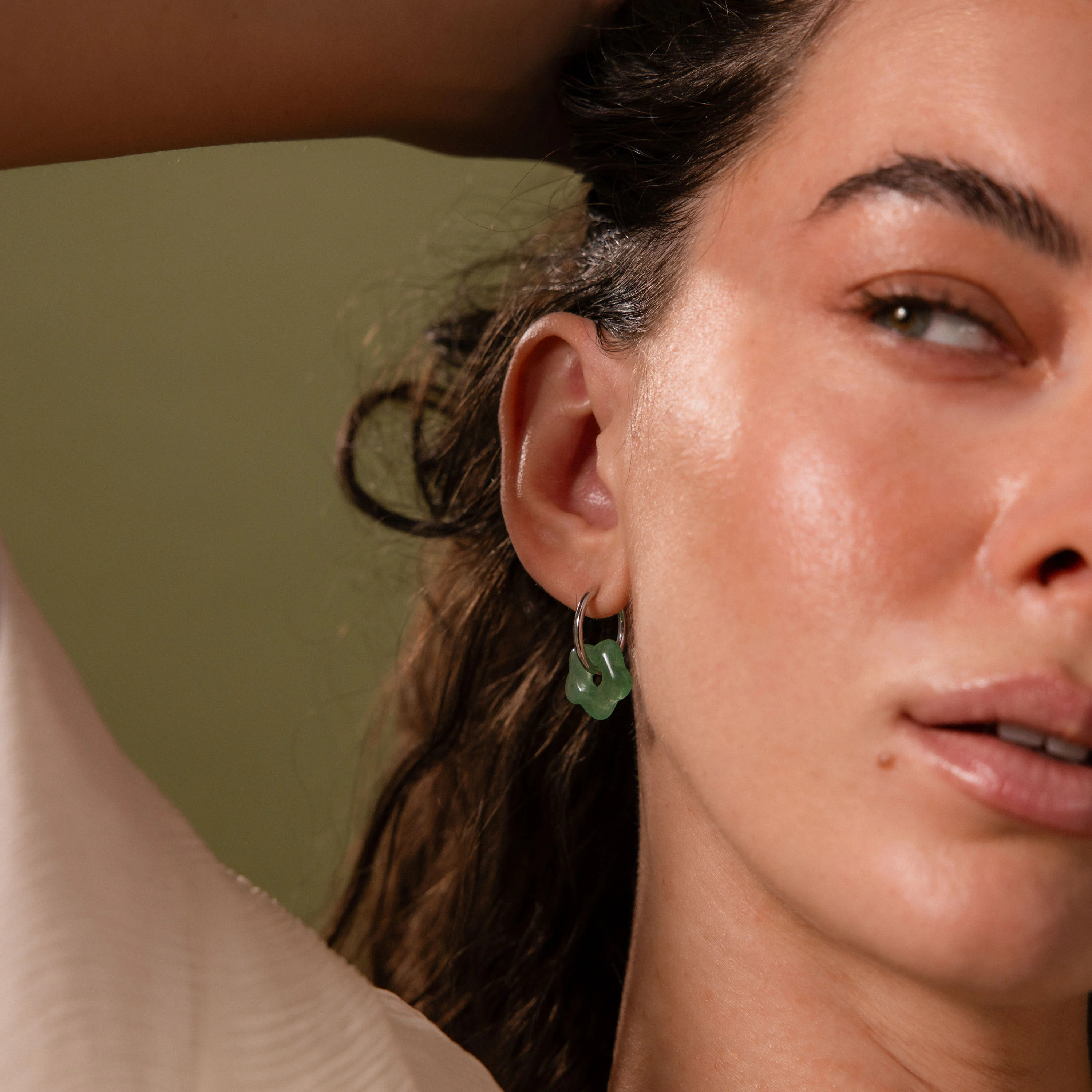 Jade Flower Hoops - Image 6