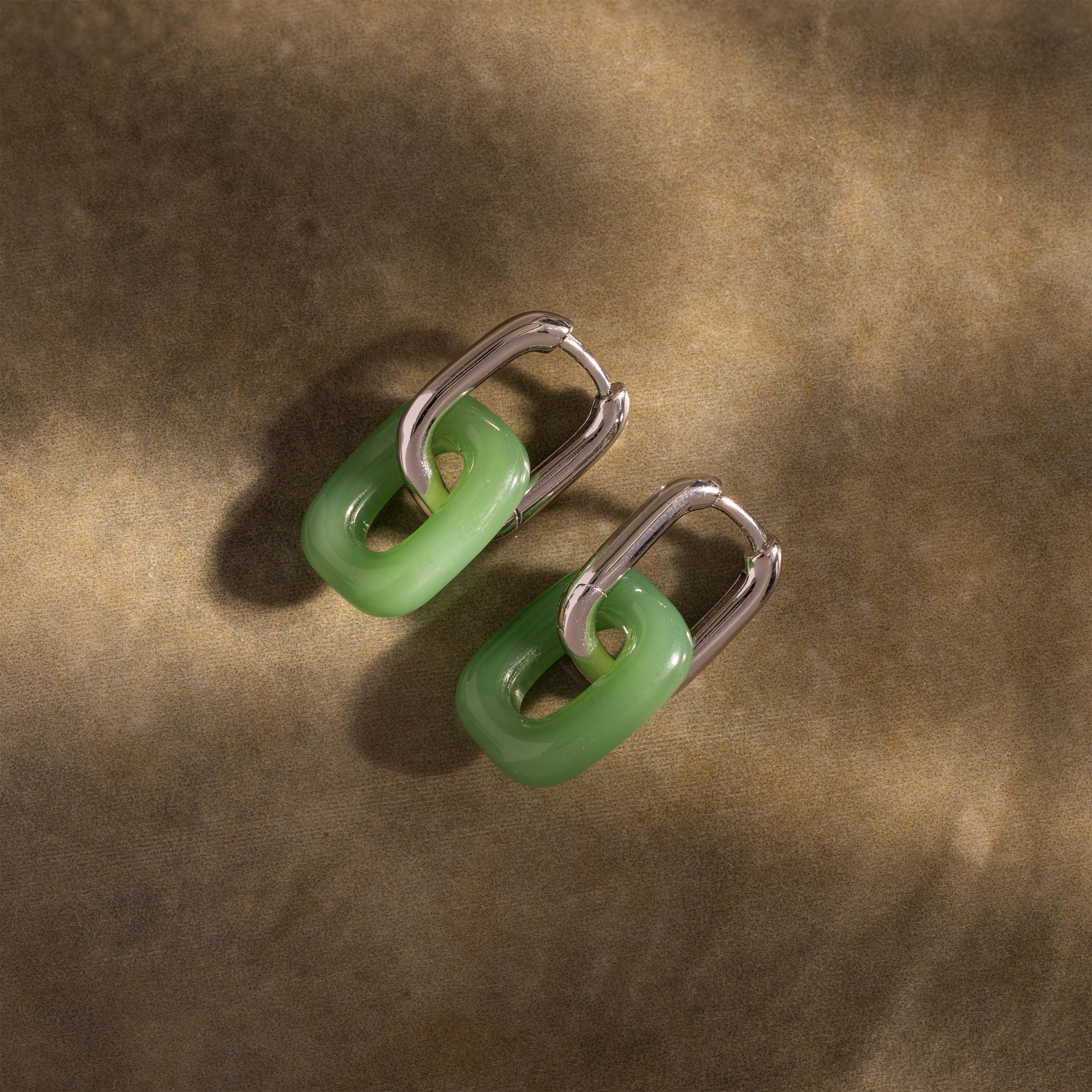 Jade Link Drop Hoops in Silver - Image 3