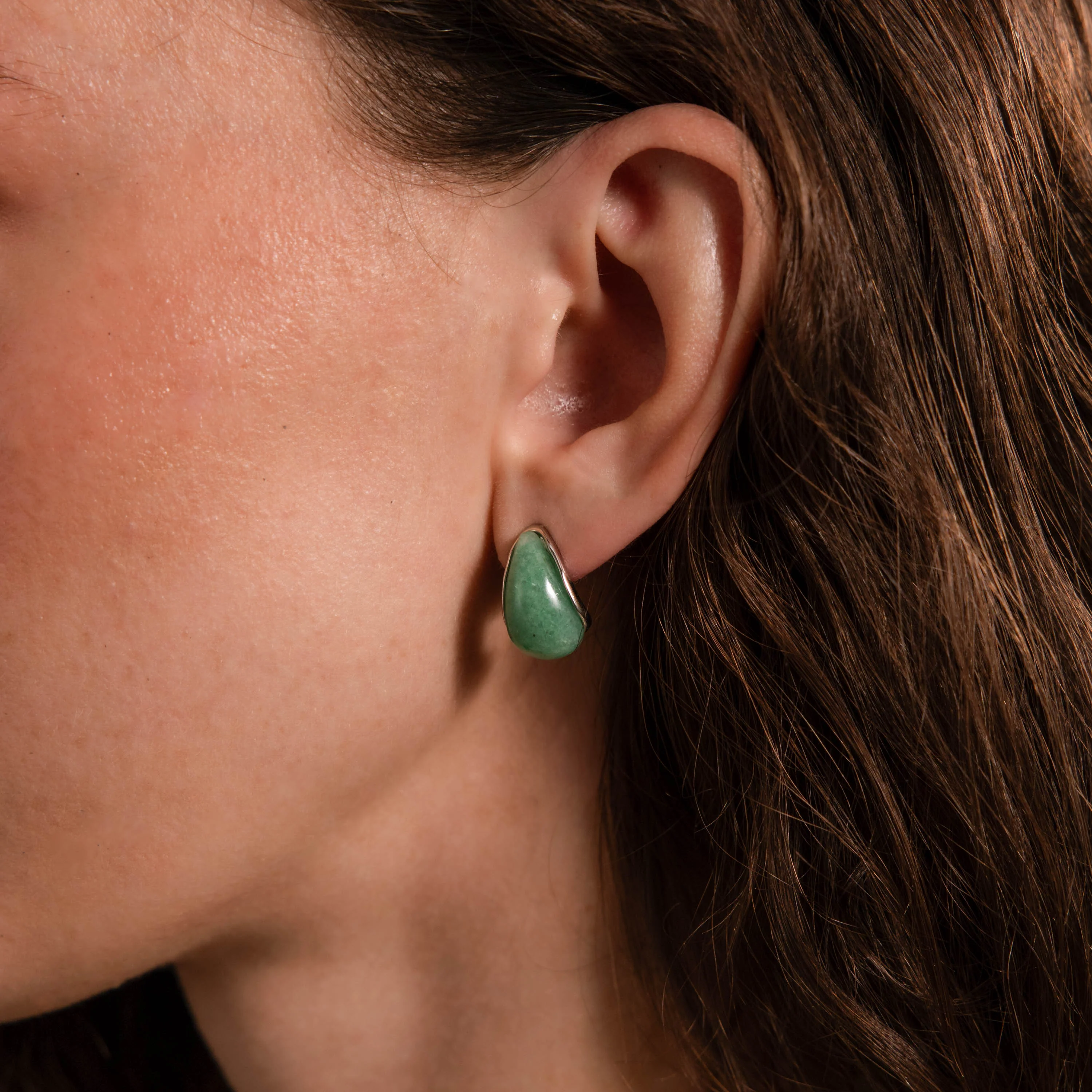 Teardrop Jade Studs in Silver - Image 2