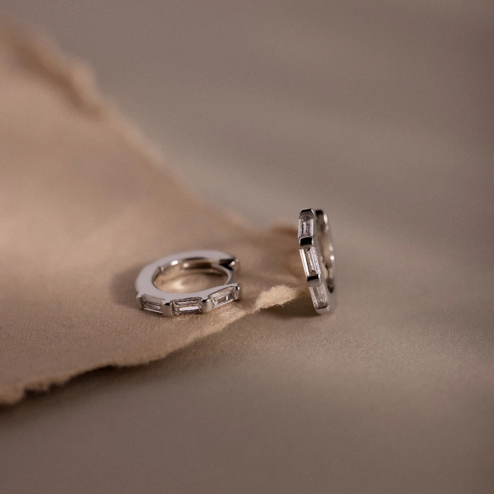Kenia Diamond Huggies in Silver - Image 3