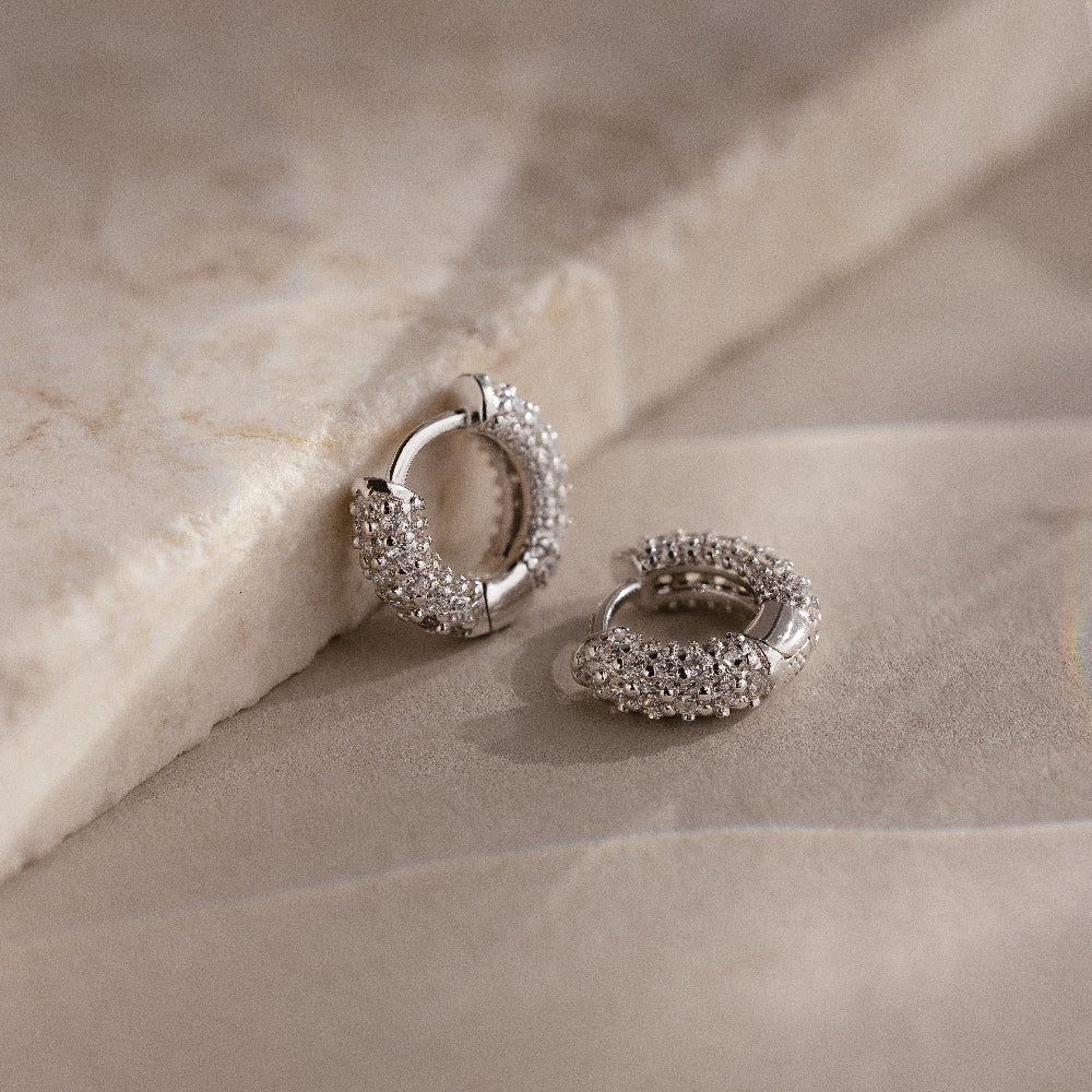 Kira Pave Huggies in Silver