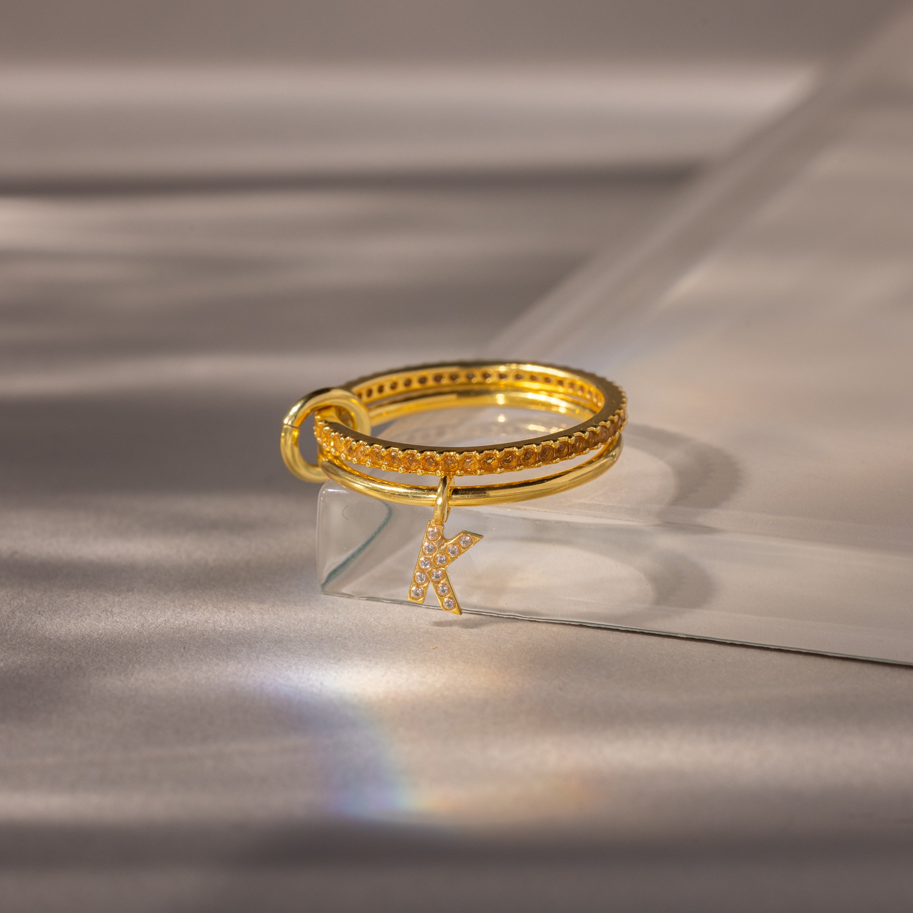 Linked Initial Topaz Ring Set