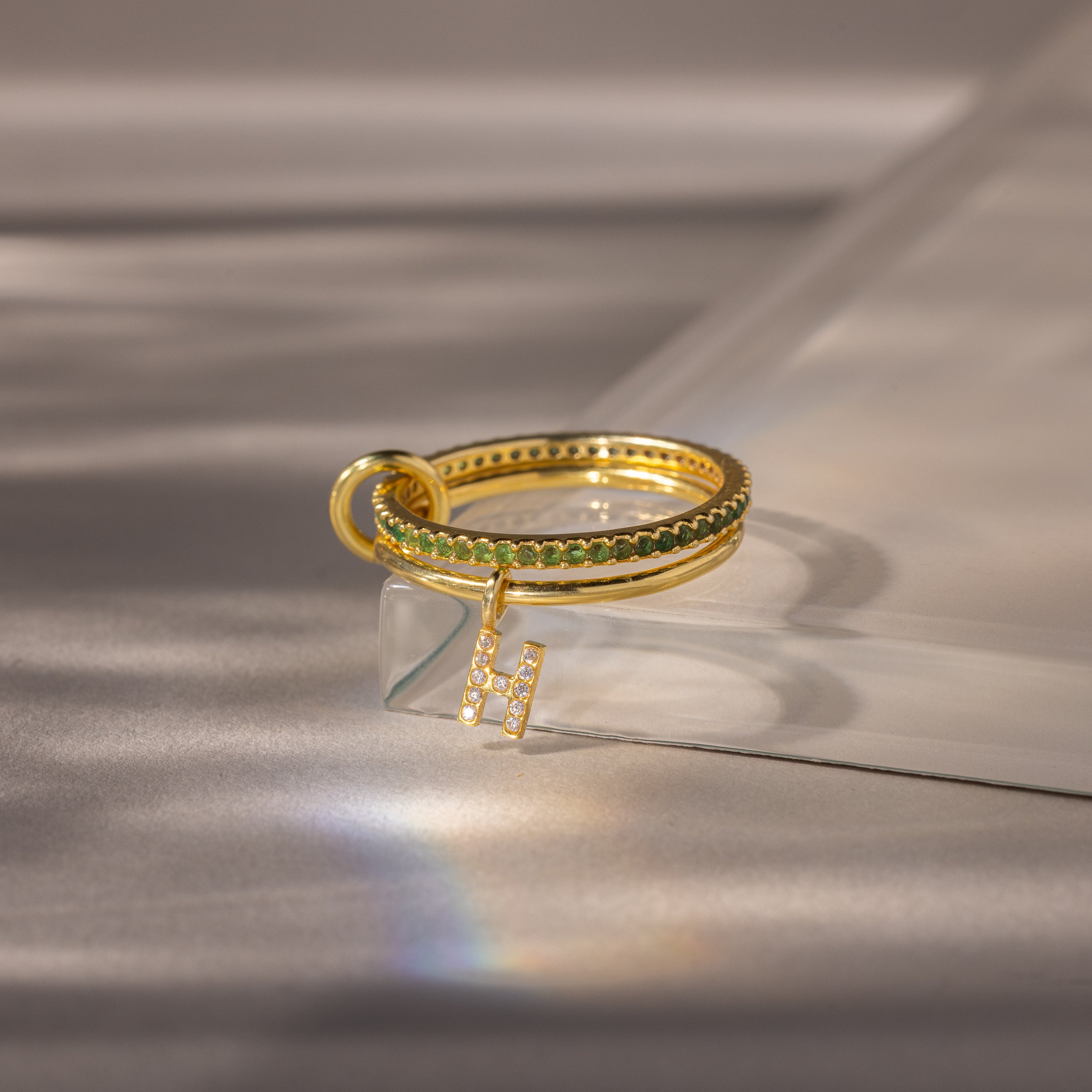 Linked Initial Onyx Ring Set