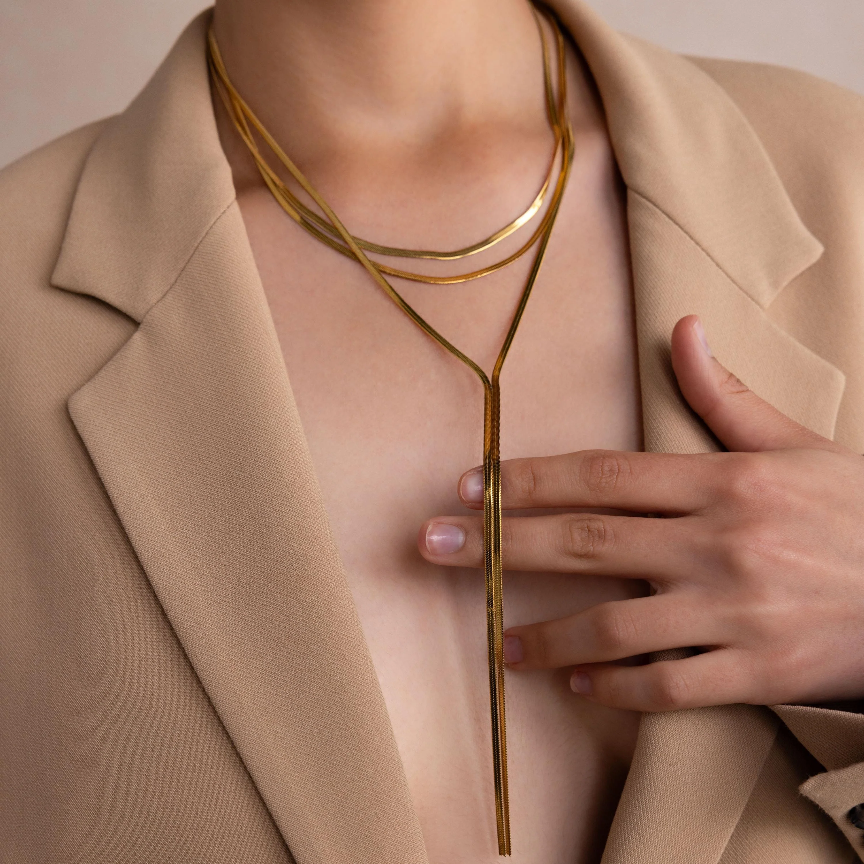 Long Y Herringbone Chain Necklace