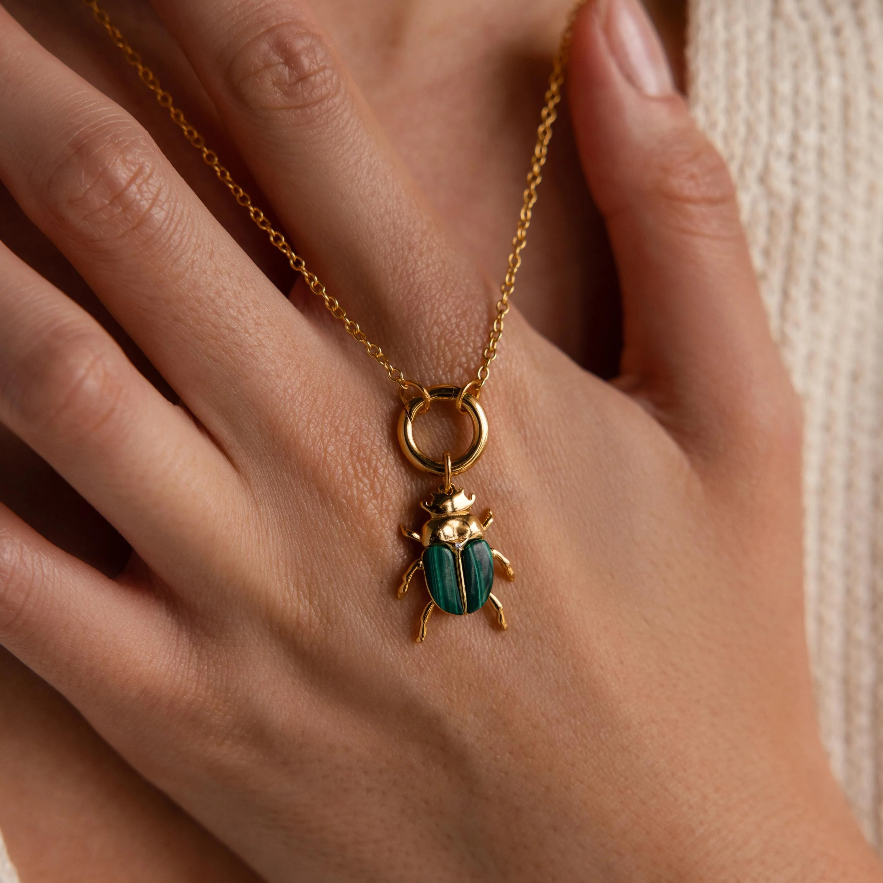 Malachite Beetle Charm in 18K Gold - Image 2