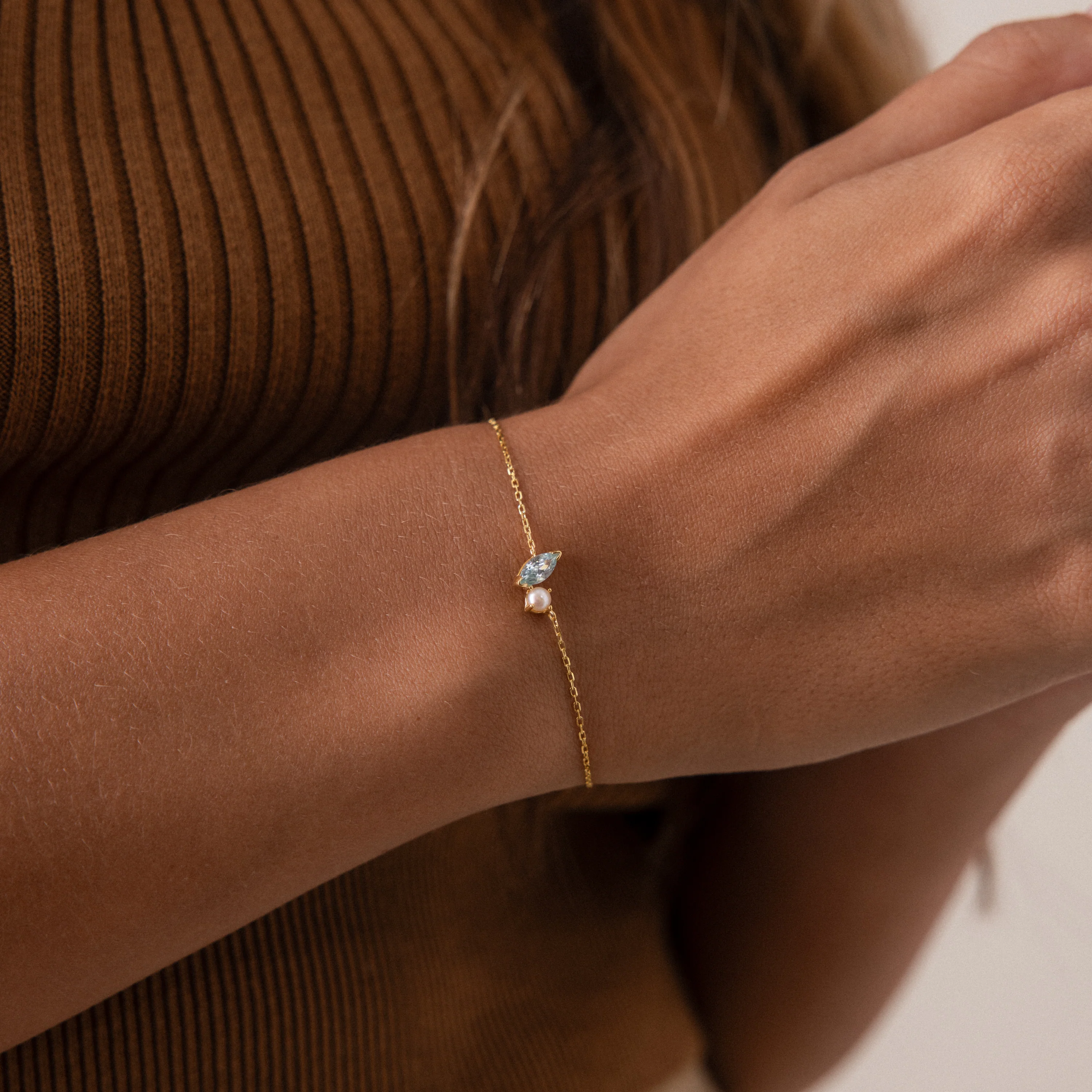 Marquise Aquamarine & Pearl Bracelet