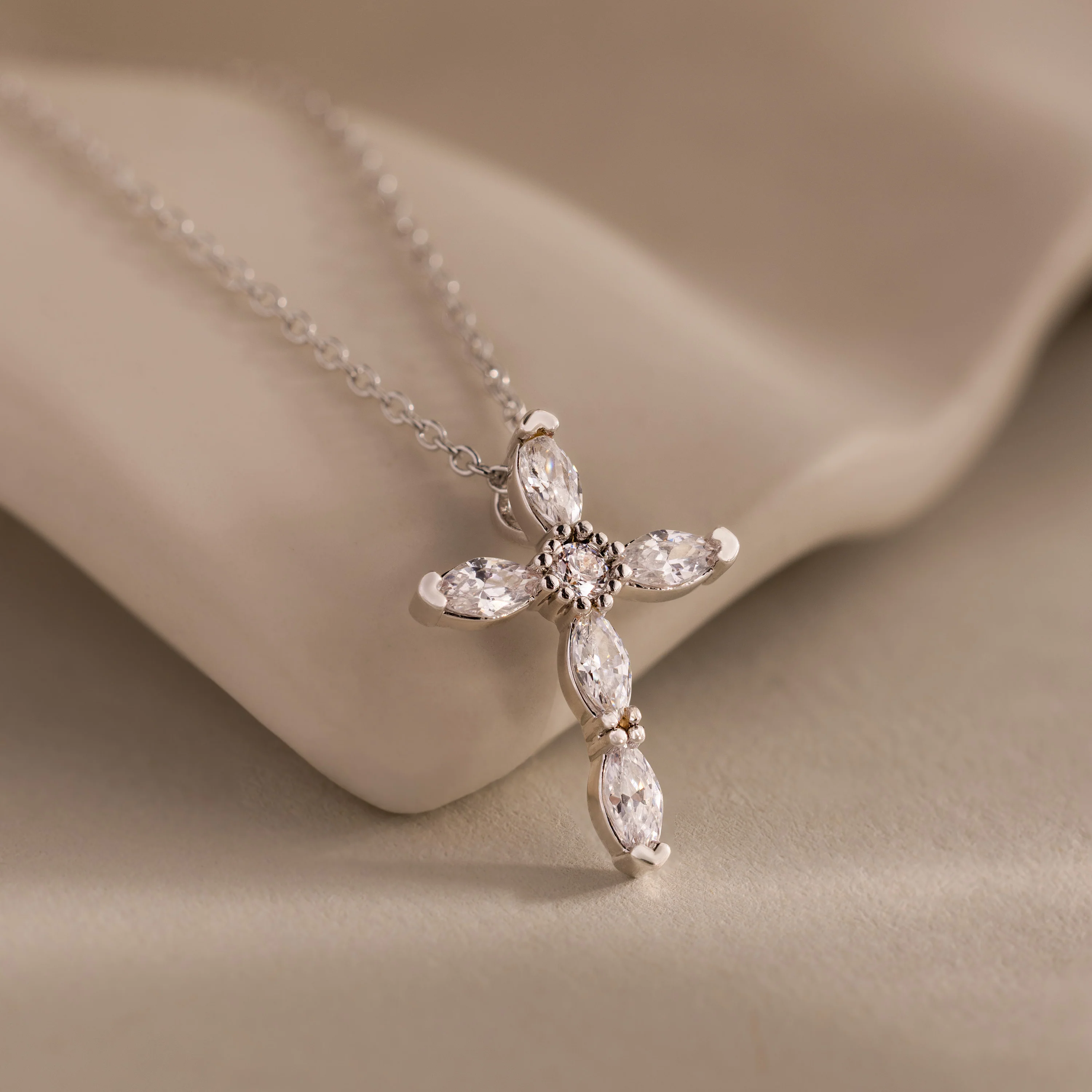 Marquise Diamond Cross Necklace - Image 3