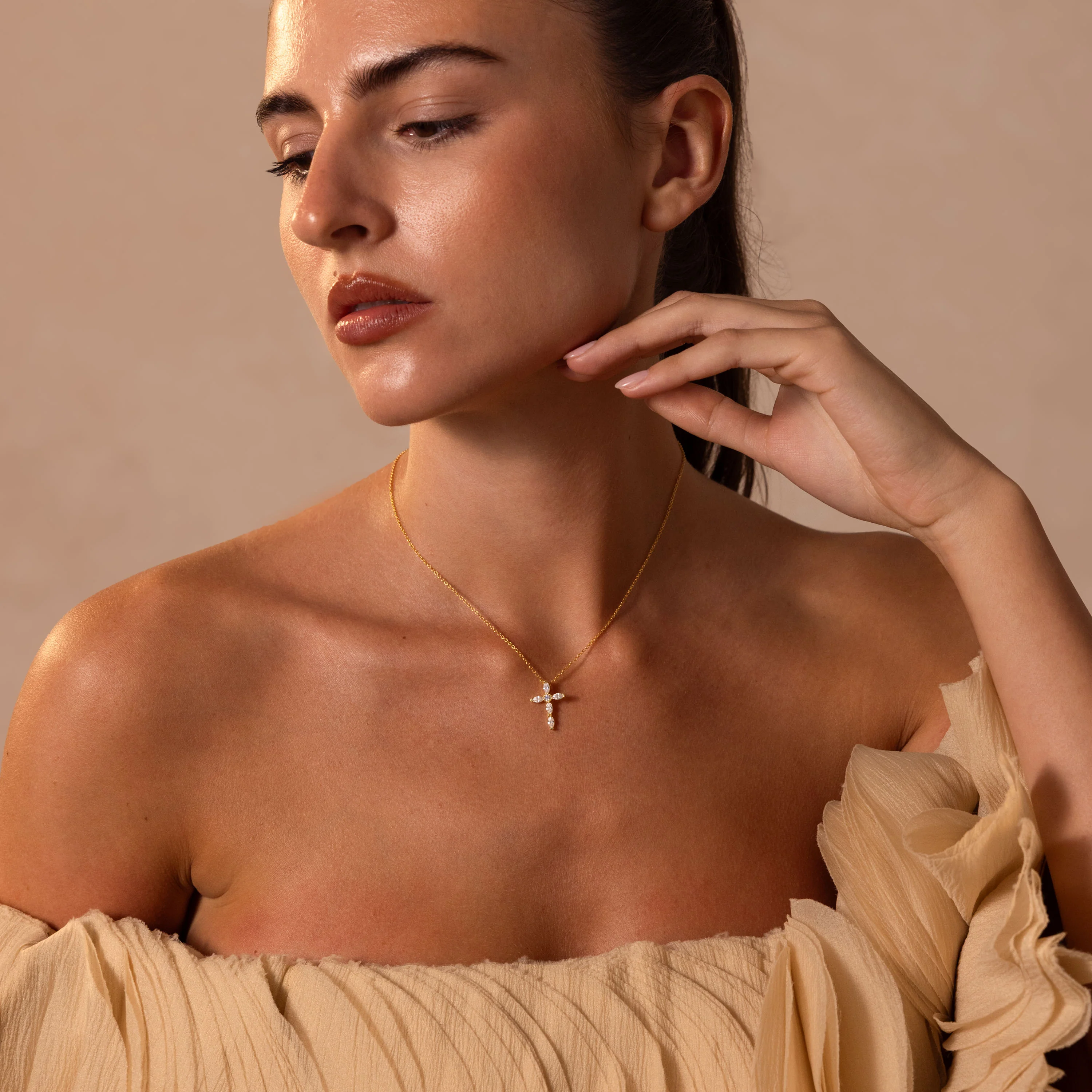 Marquise Diamond Cross Necklace - Image 8