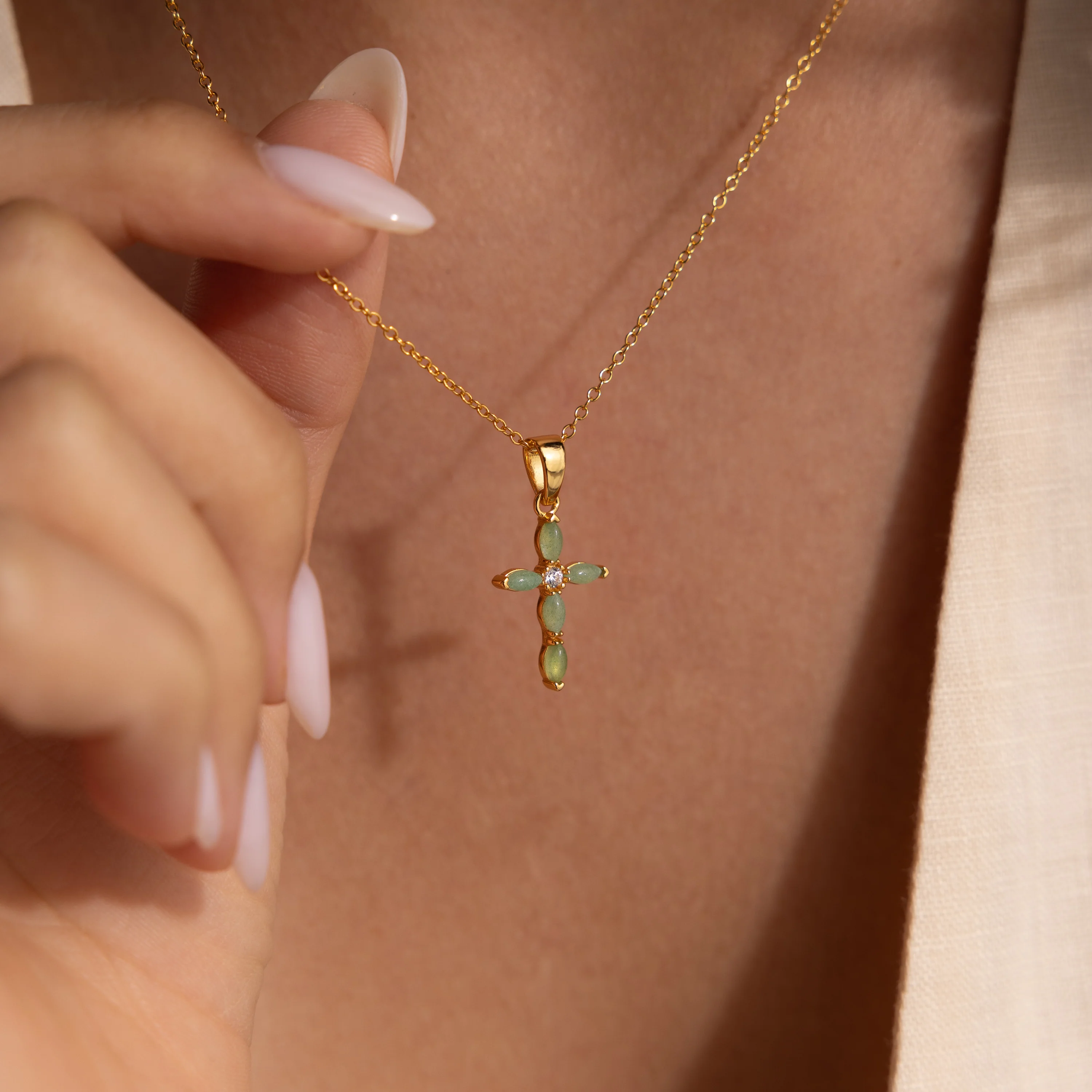 Marquise Jade Cross Necklace - Image 2