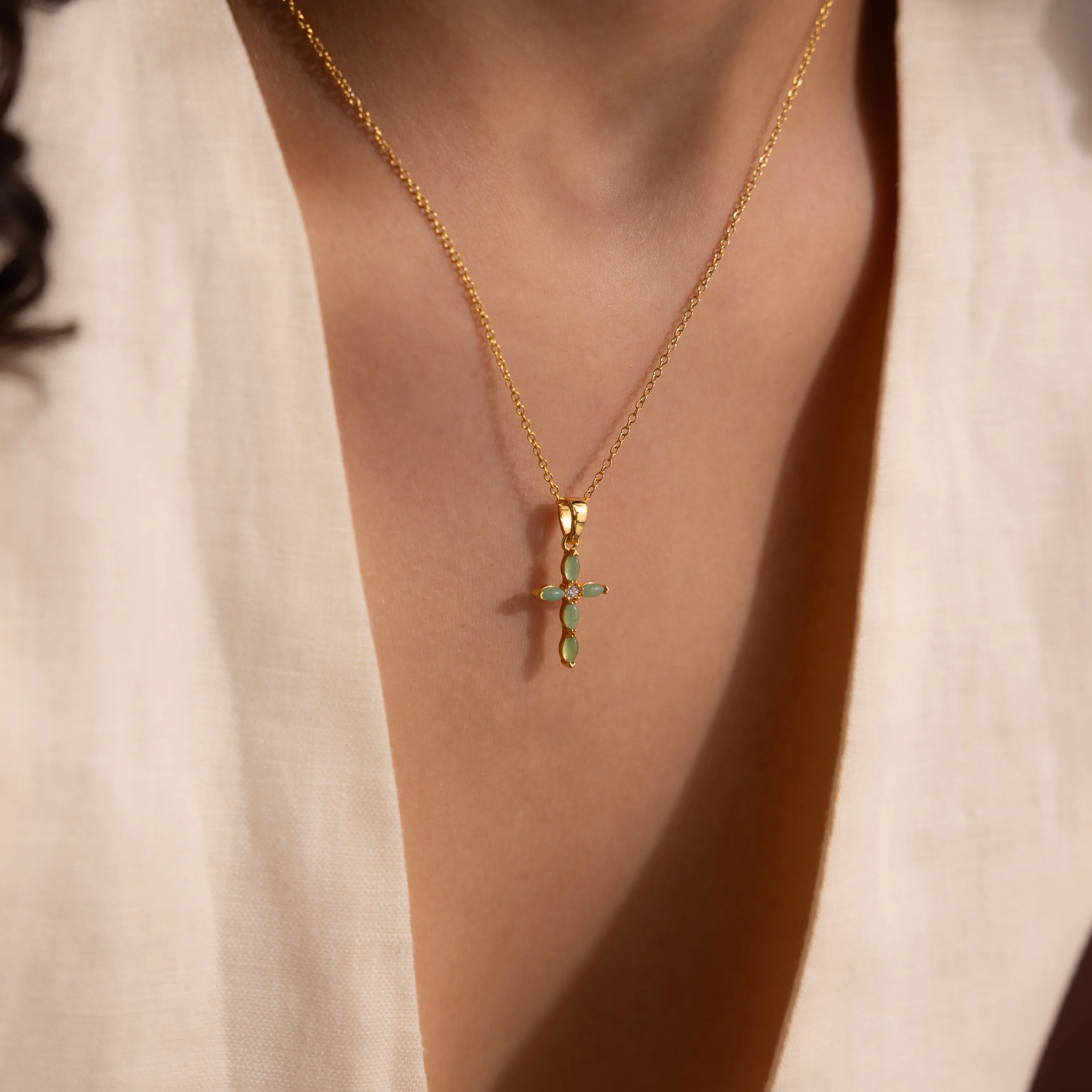 Marquise Jade Cross Necklace - Image 4