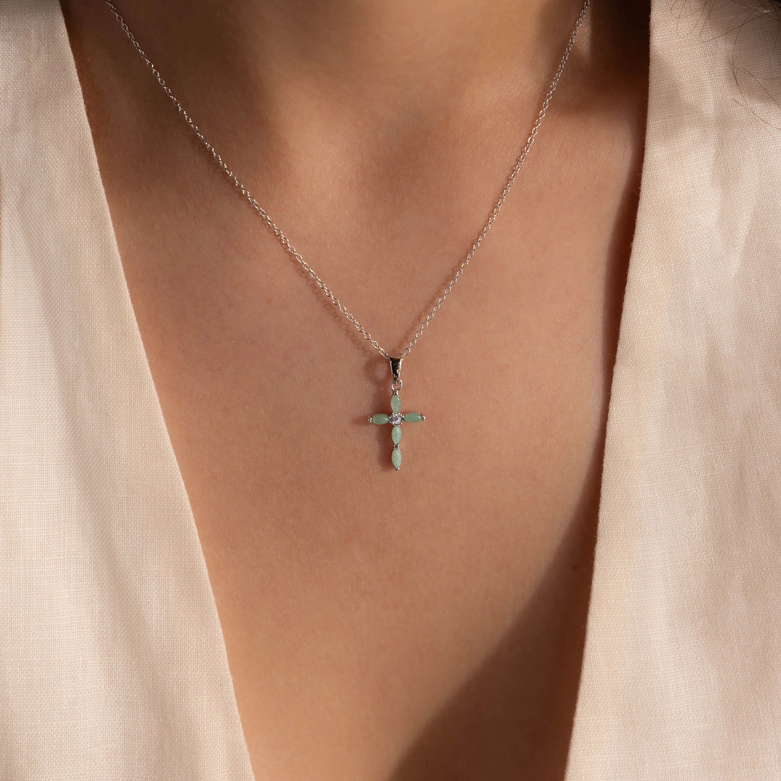 Marquise Jade Cross Necklace - Image 6