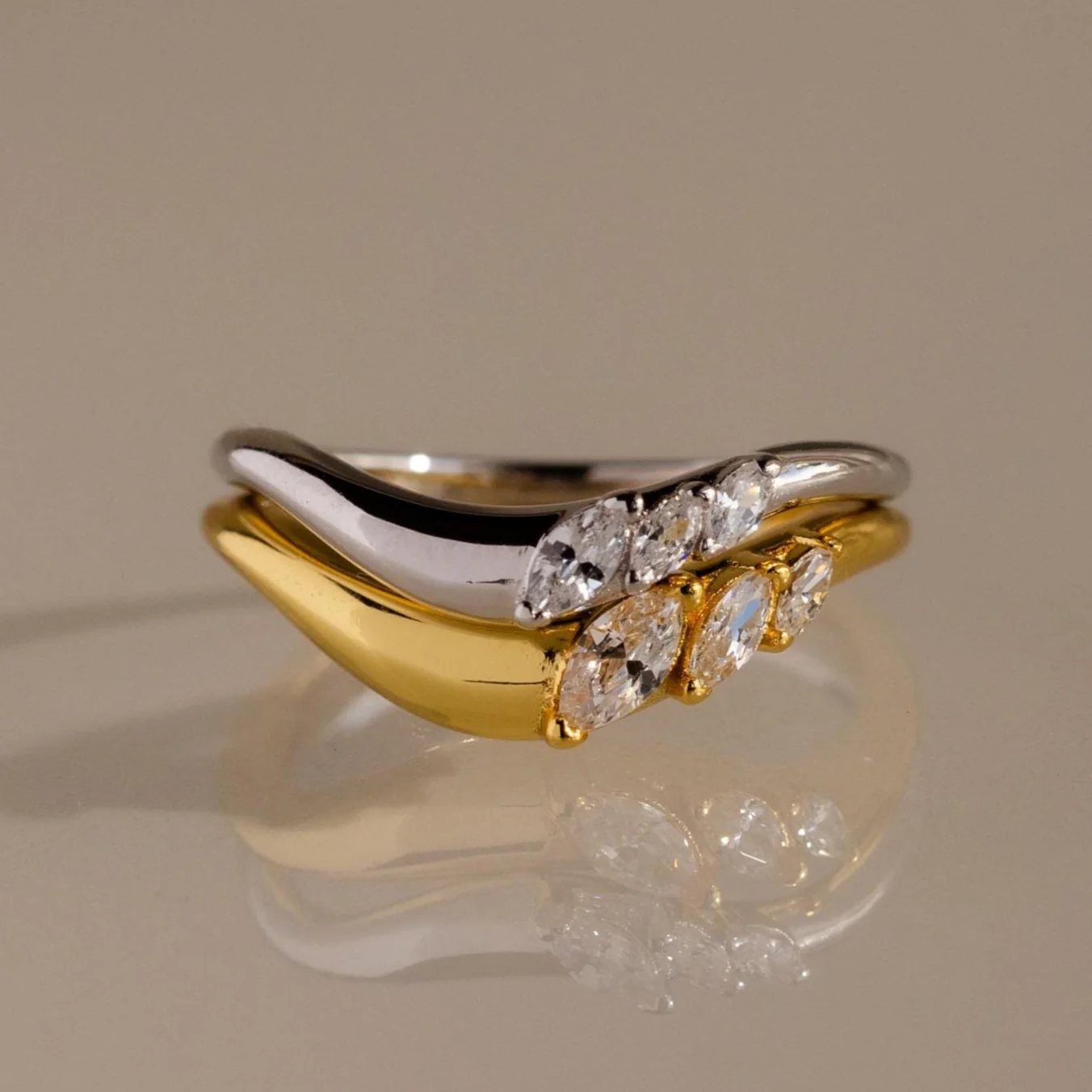 Mixed Metal Diamond Curve Ring Set