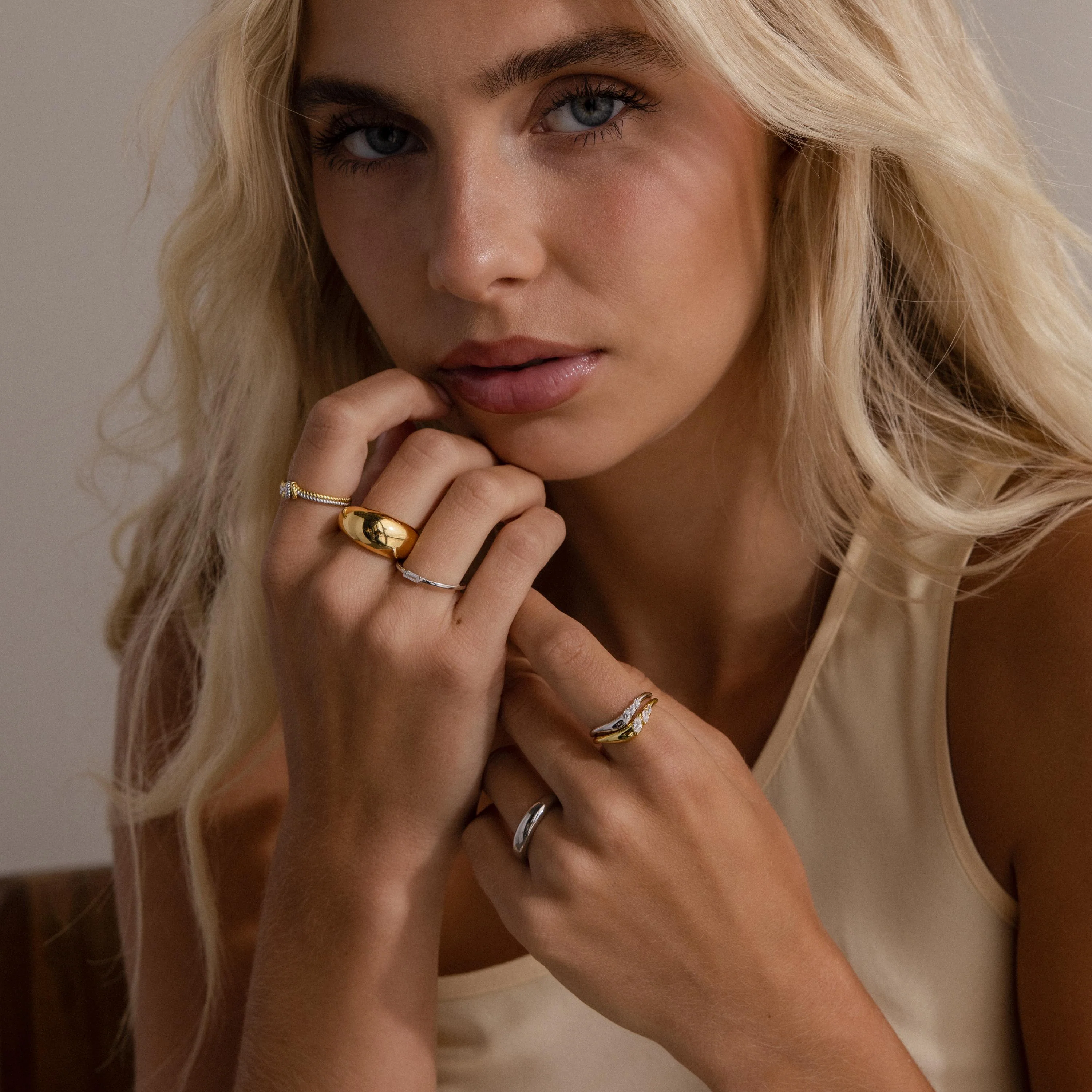 Mixed Metal Diamond Curve Ring Set - Image 8