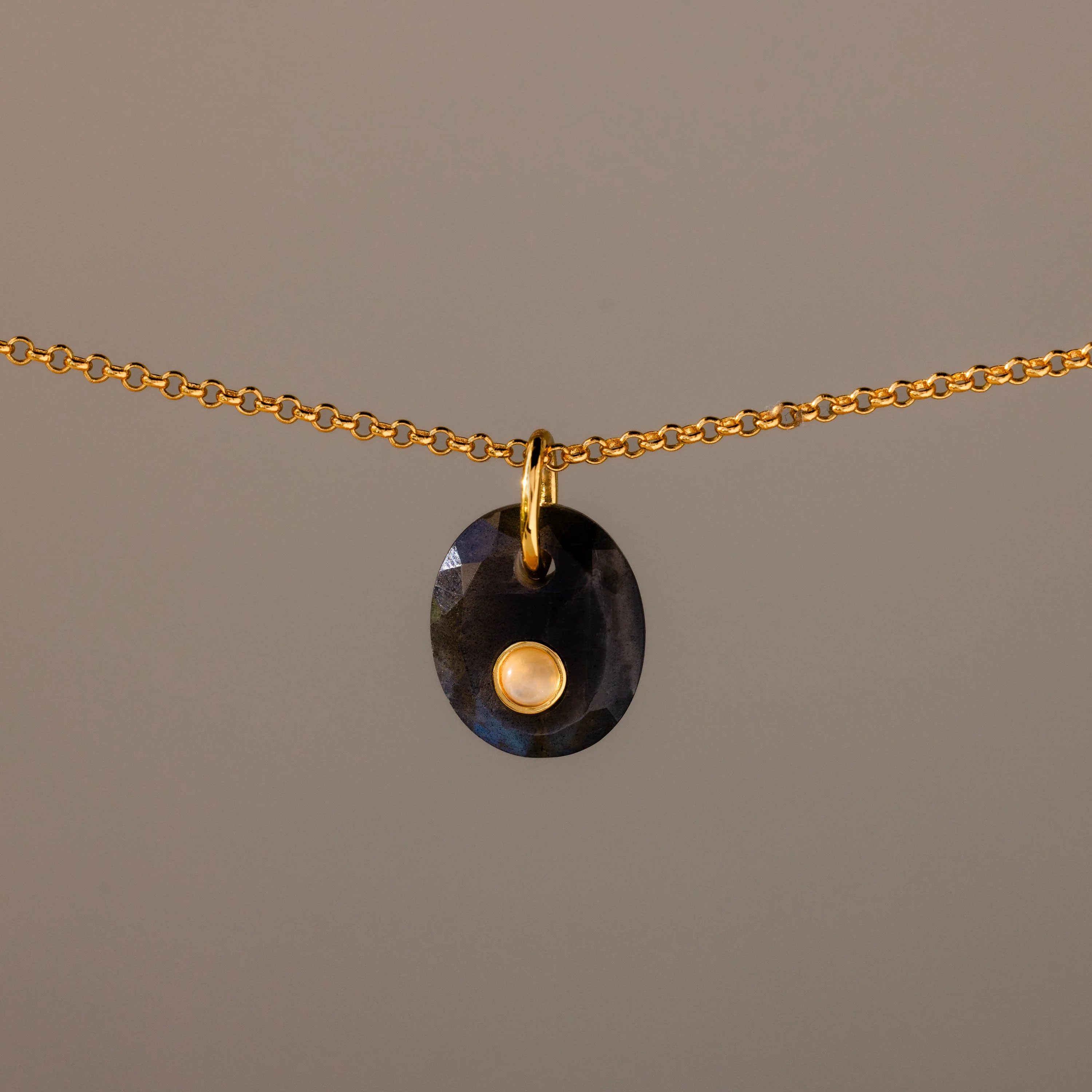 Moonstone Labradorite Charm in 18K Gold - Image 5