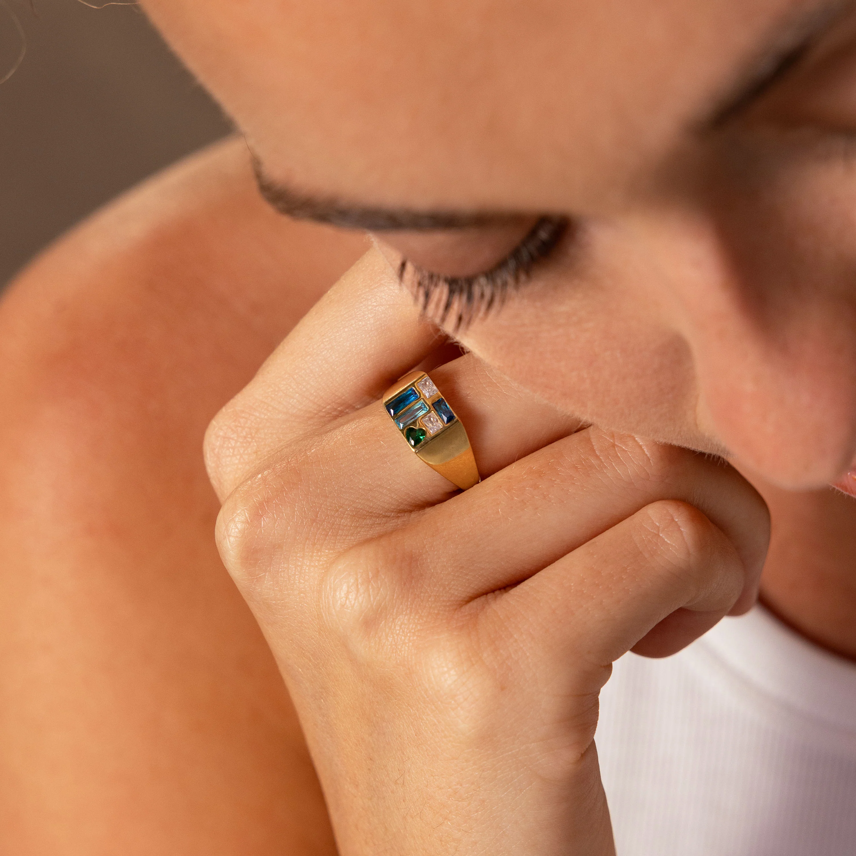 Mosaic Birthstone Signet Ring in 18K Gold - Image 4