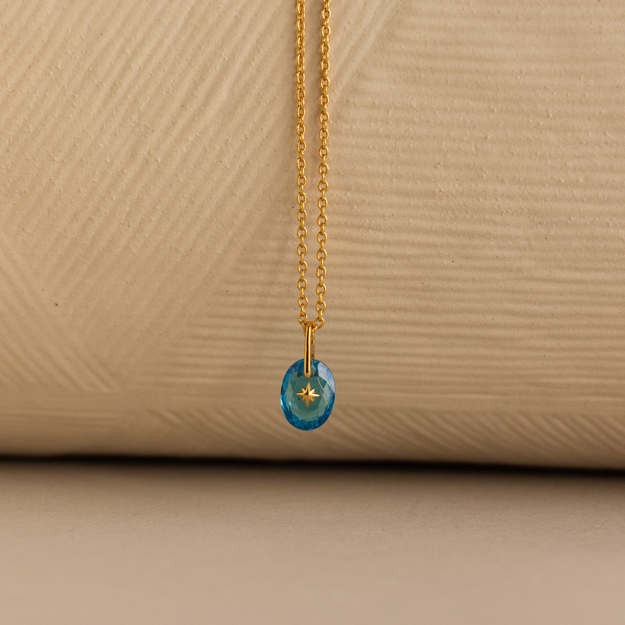 North Star Birthstone Signet Necklace in Aquamarine