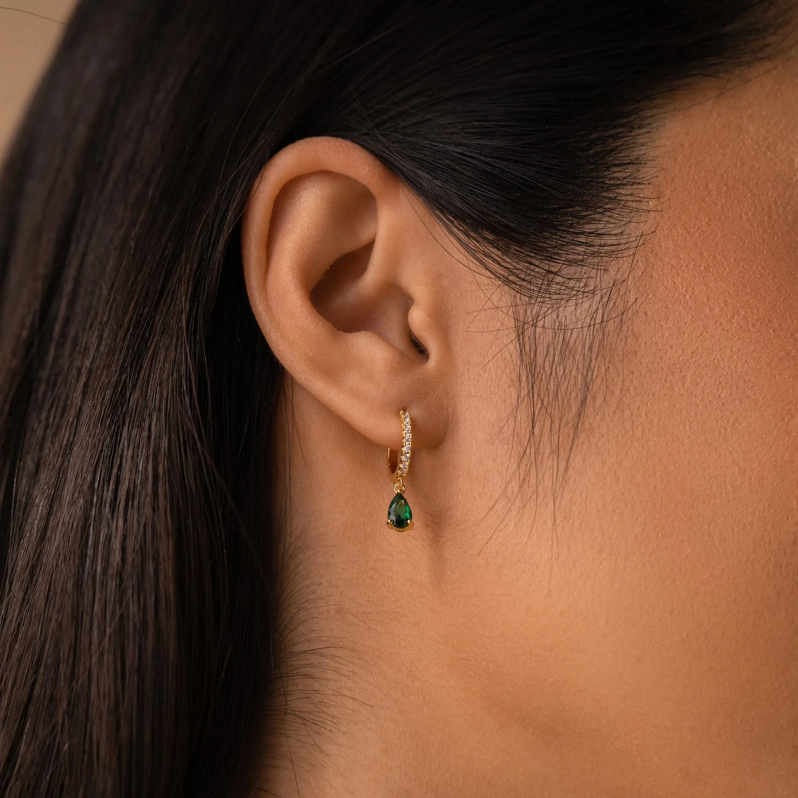 Pave Birthstone Drop Huggies - Image 2
