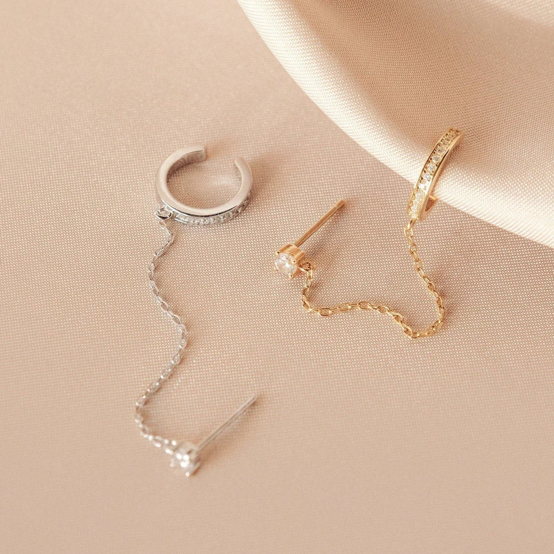Pave Chain Ear Cuffs in Silver - Image 8